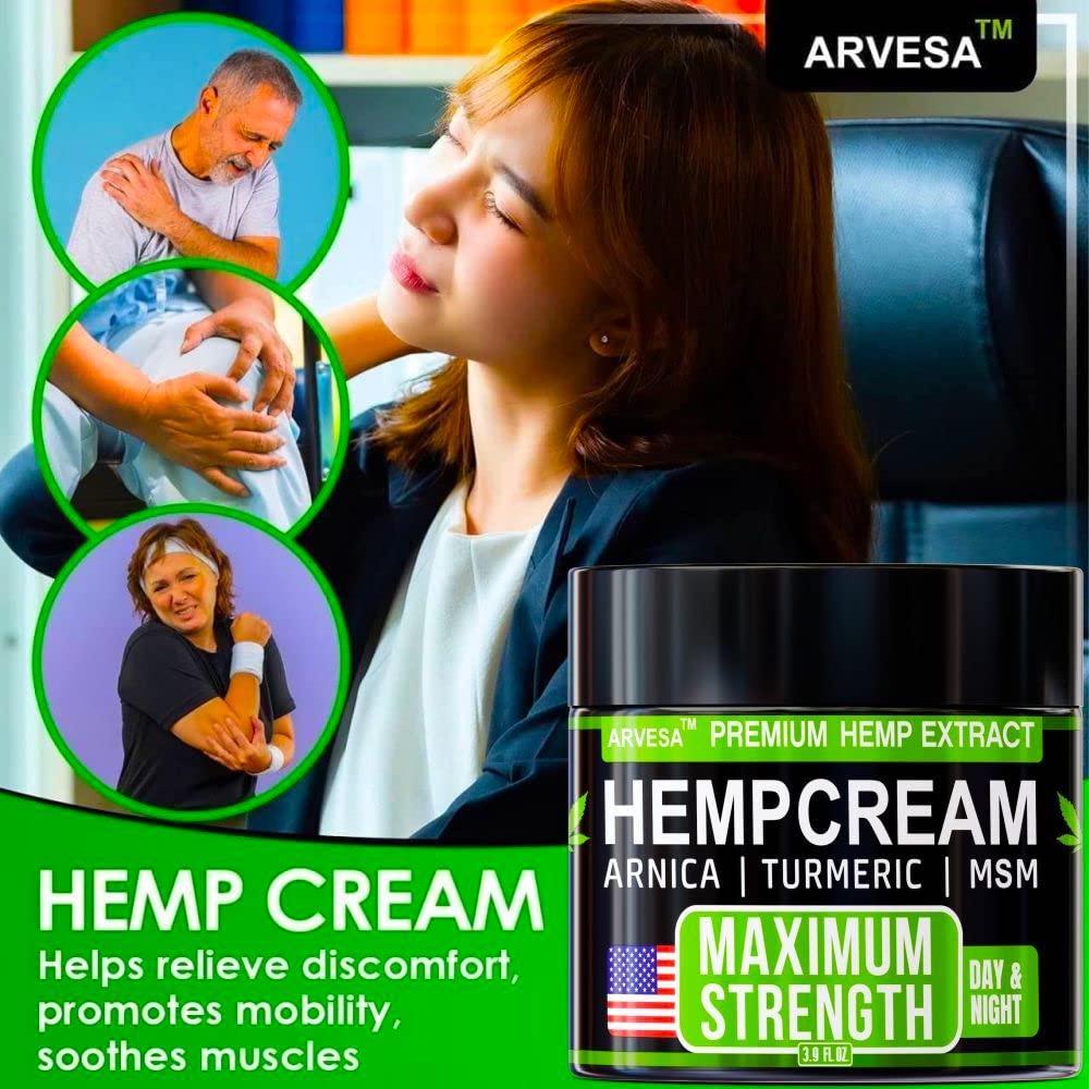 Hemp Cream - Maximum Strength - Relieve Muscle, Joint, Back, Knee - Natural Hemp Oil Extract Gel Rub with MSM - Glucosamine - Arnica - Turmeric - Maximum Strength - Formulated in USA - 3.9 oz - Image 4