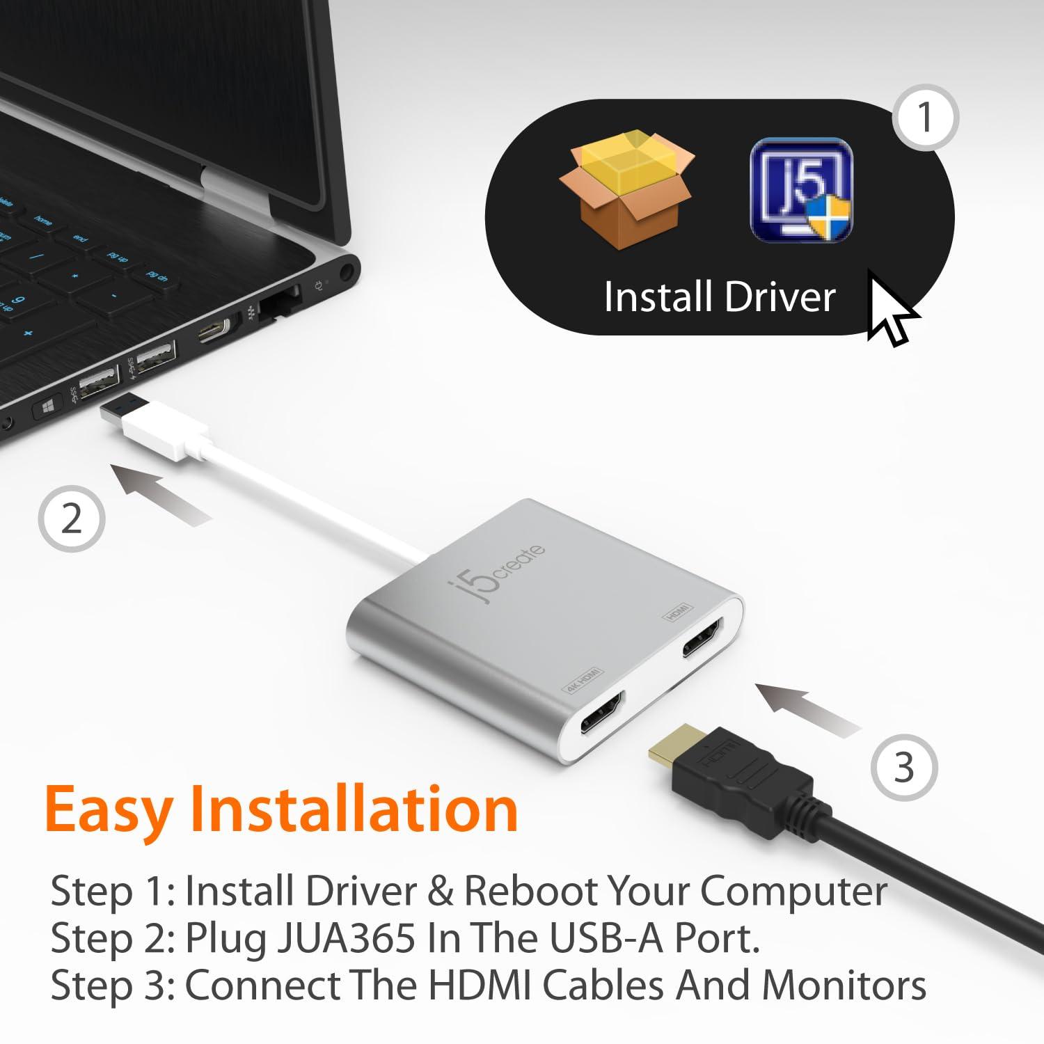 j5create USB to HDMI Adapter - Dual HDMI USB 3.0 Multi-Monitor Cable | 4K + 1080p | Compatible with Windows and macOS (JUA365) - Image 6