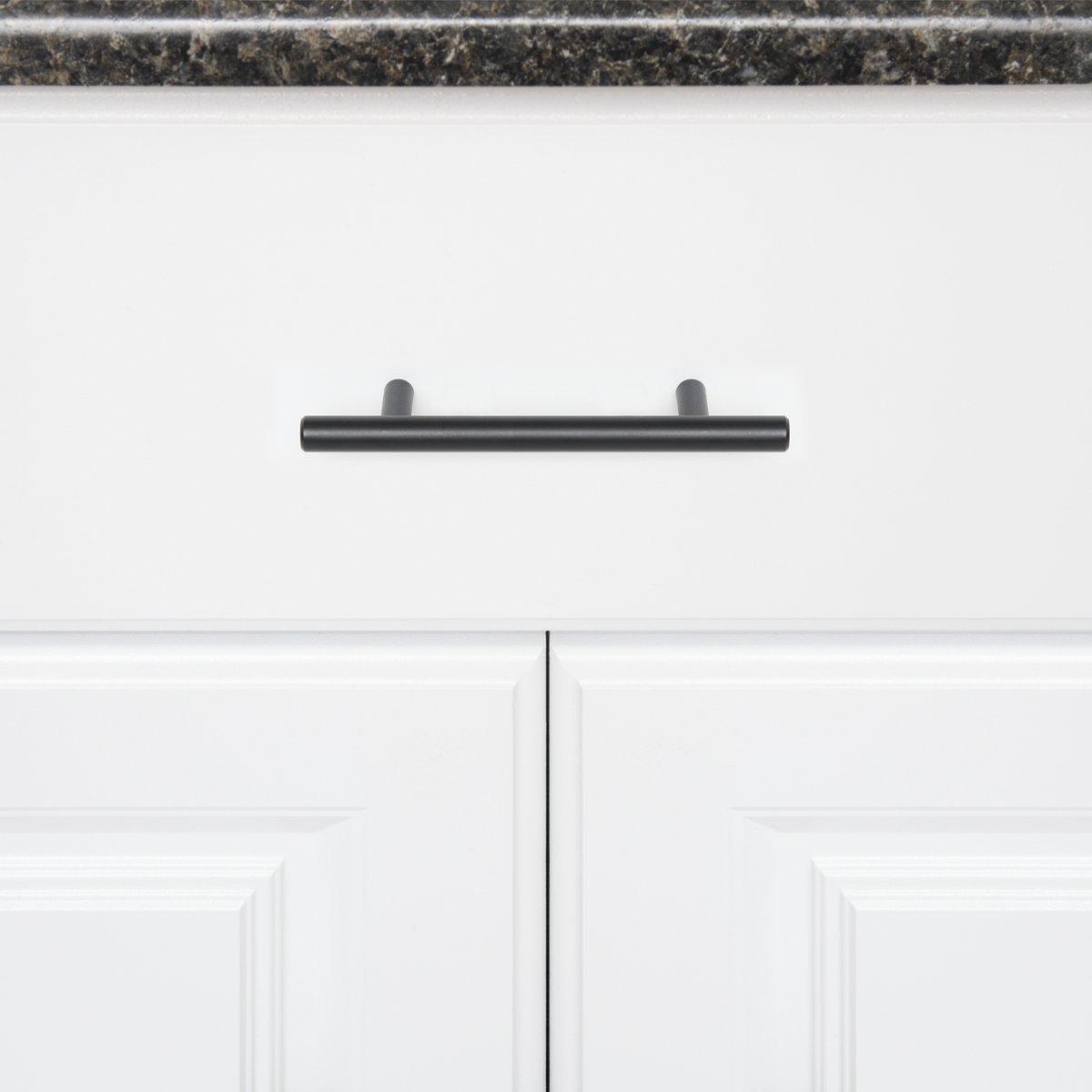 Amazon Basics Euro Bar Cabinet Handle (1/2-inch Diameter), 5.38 in Length (3 in Hole Center), Flat Black, Pack of 10, AB1500-FB-10 - Image 6