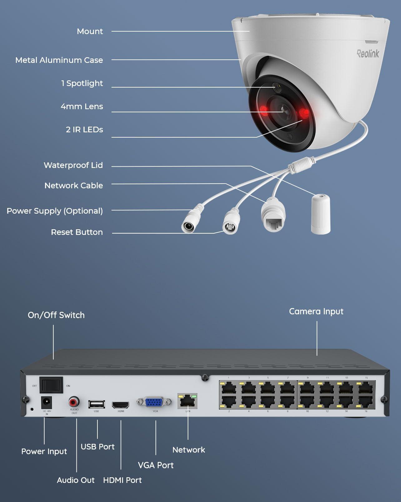 REOLINK 12MP PoE Security Camera System, 8pcs H.265 12MP Security Cameras, Person Vehicle Pet Detection, Two-Way Talk, Spotlights Color Night Vision, 16CH NVR with 4TB HDD, RLK16-1200D8-A - Image 7
