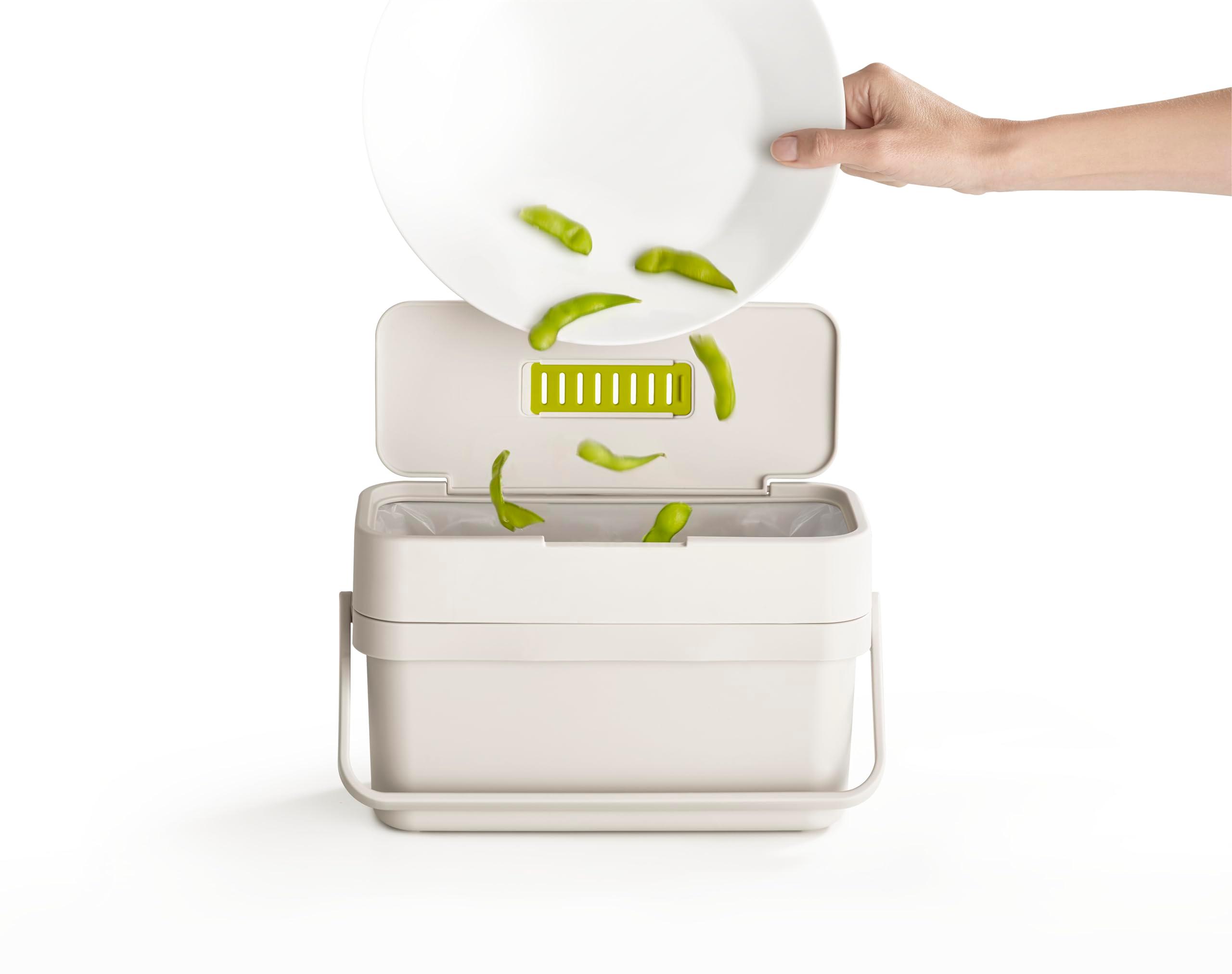 Joseph Joseph Compo 4 Easy-Fill Compost Bin Food Waste Caddy with Adjustable Air Vent, 1 gallon / 4 liters, Stone - Image 4