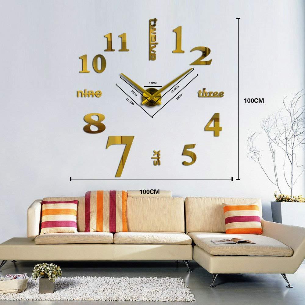 AMAZLIFE 3D DIY Wall Clock - Frameless Large 3D Modern Wall Clock Mirror Stickers Decor for Office Living Room Bedroom Home Decorations (Gold) - Image 6