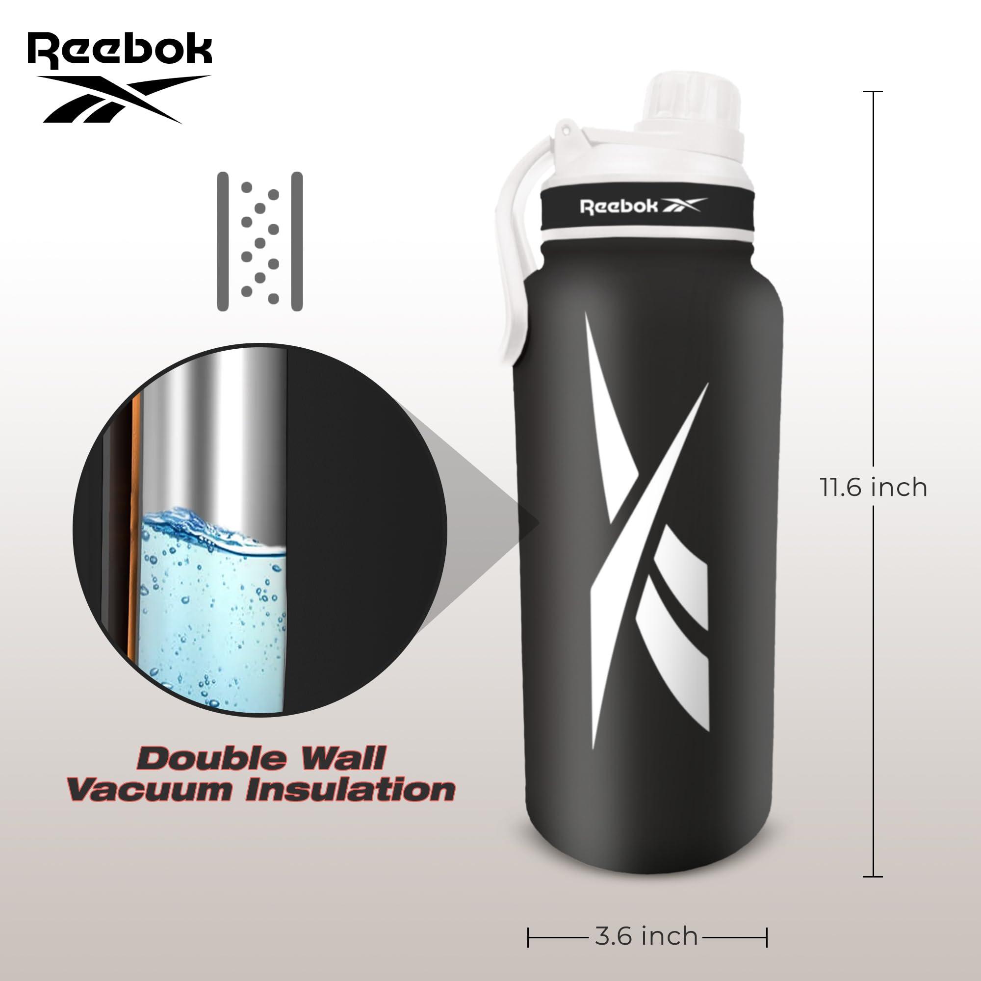 Reebok Stainless Steel Water Bottle With Athletic Design - Insulated Water Bottle 40 oz With Chug Lid - Double Wall Vaccum Insulated Sports Water Bottle, BPA Free (Black) - Image 3