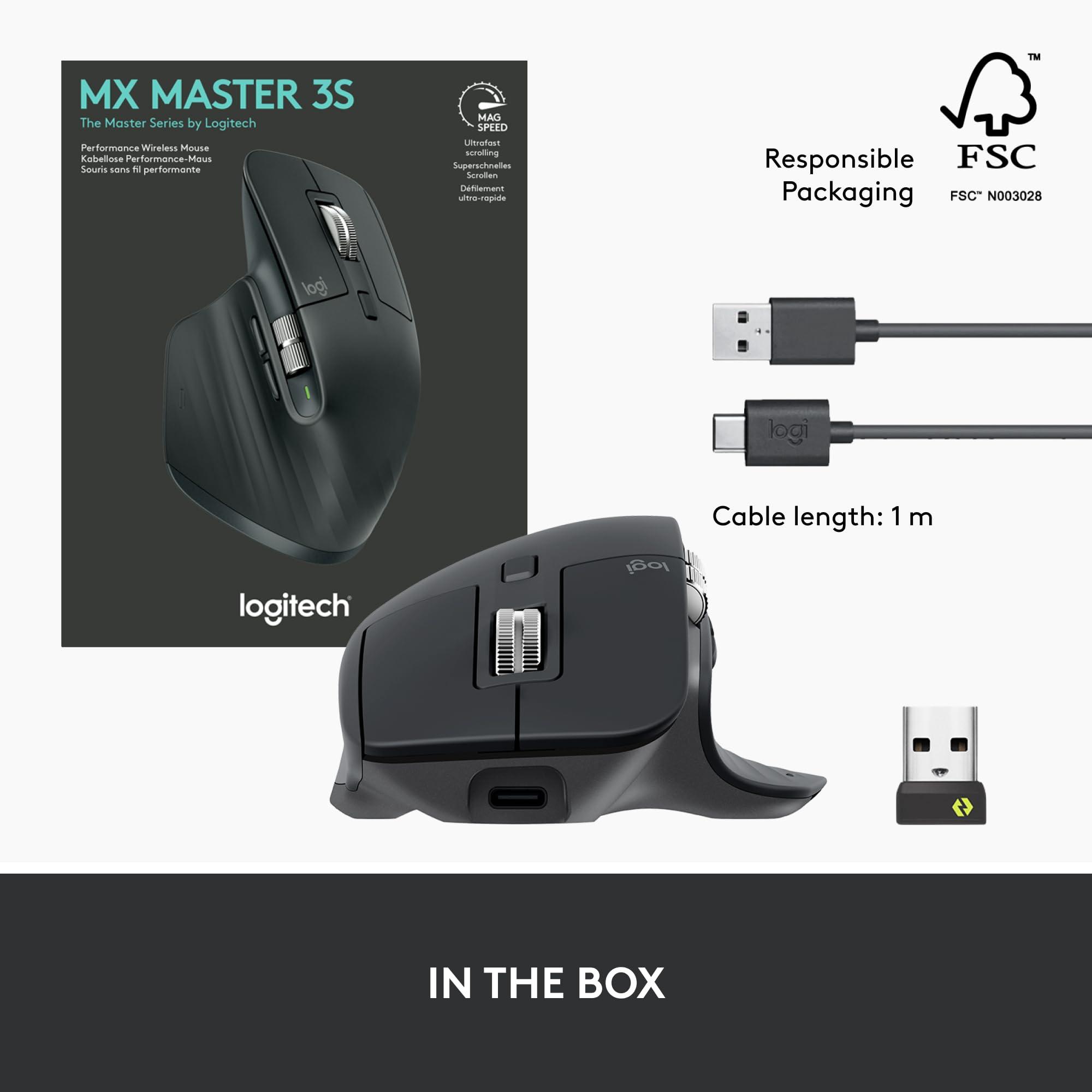 Logitech MX Master 3S Wireless Mouse, Ultra-fast Scrolling, Ergo, 8K DPI, Track on Glass, Quiet Clicks, USB-C, Bluetooth, Windows, Linux, Chrome - Graphite - Image 10