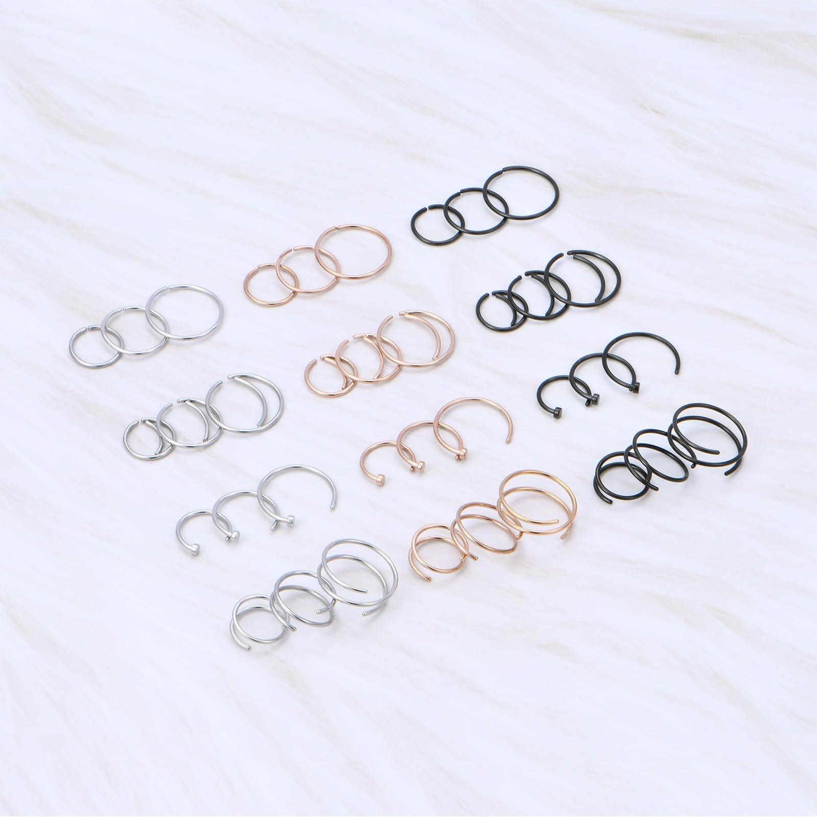 FECTAS Nose Rings Hoops Surgical Steel 18g 20g Gauge 6mm 8mm 10mm 12mm Earrings Piercing Hoops Jewelry for Men Women - Image 3