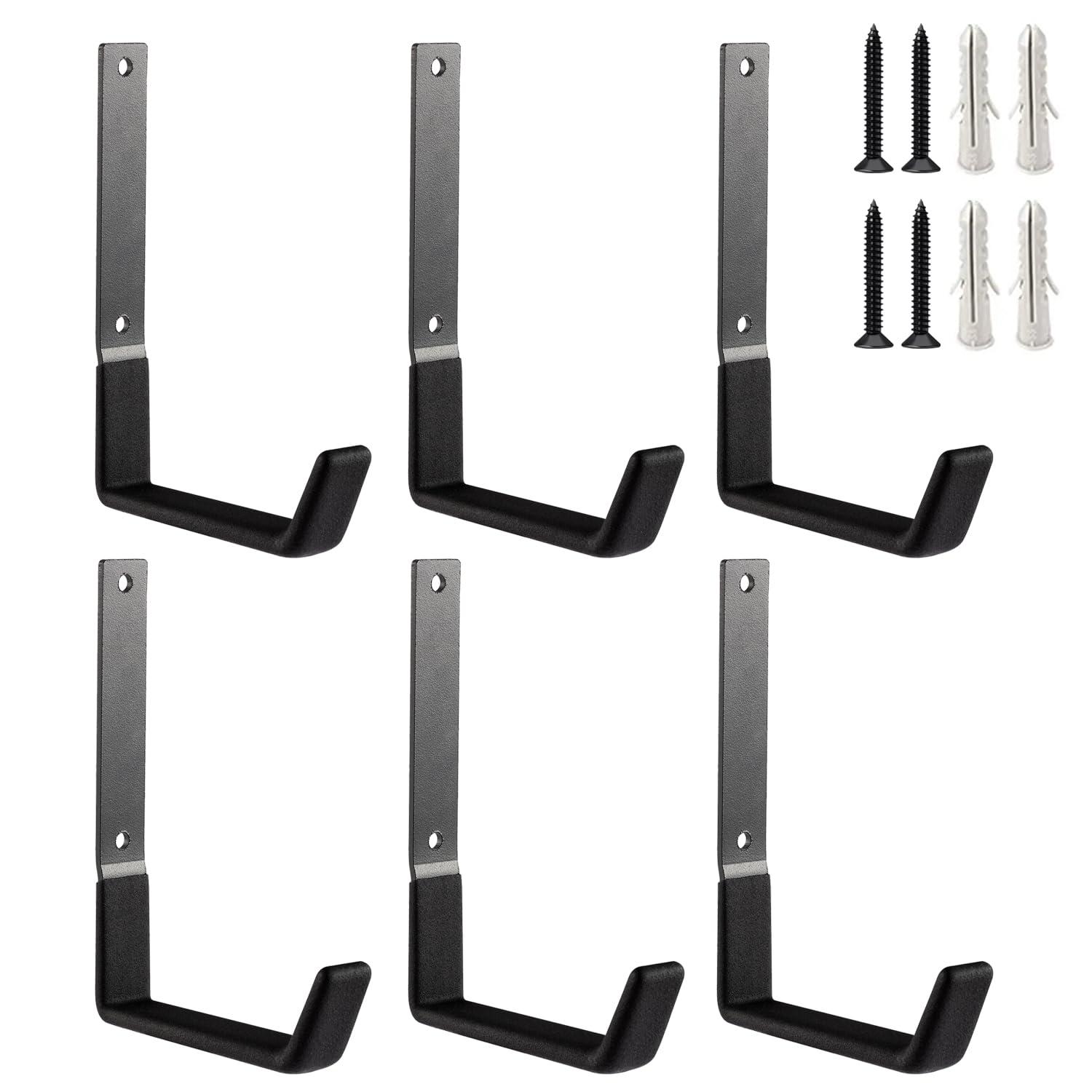 SINCHEEWAY Heavy Duty Wall Mount Hooks, Utility Hooks - Large Steel U Hooks (6 Pack) for Tools, Hoses, Garden & Garage Organization