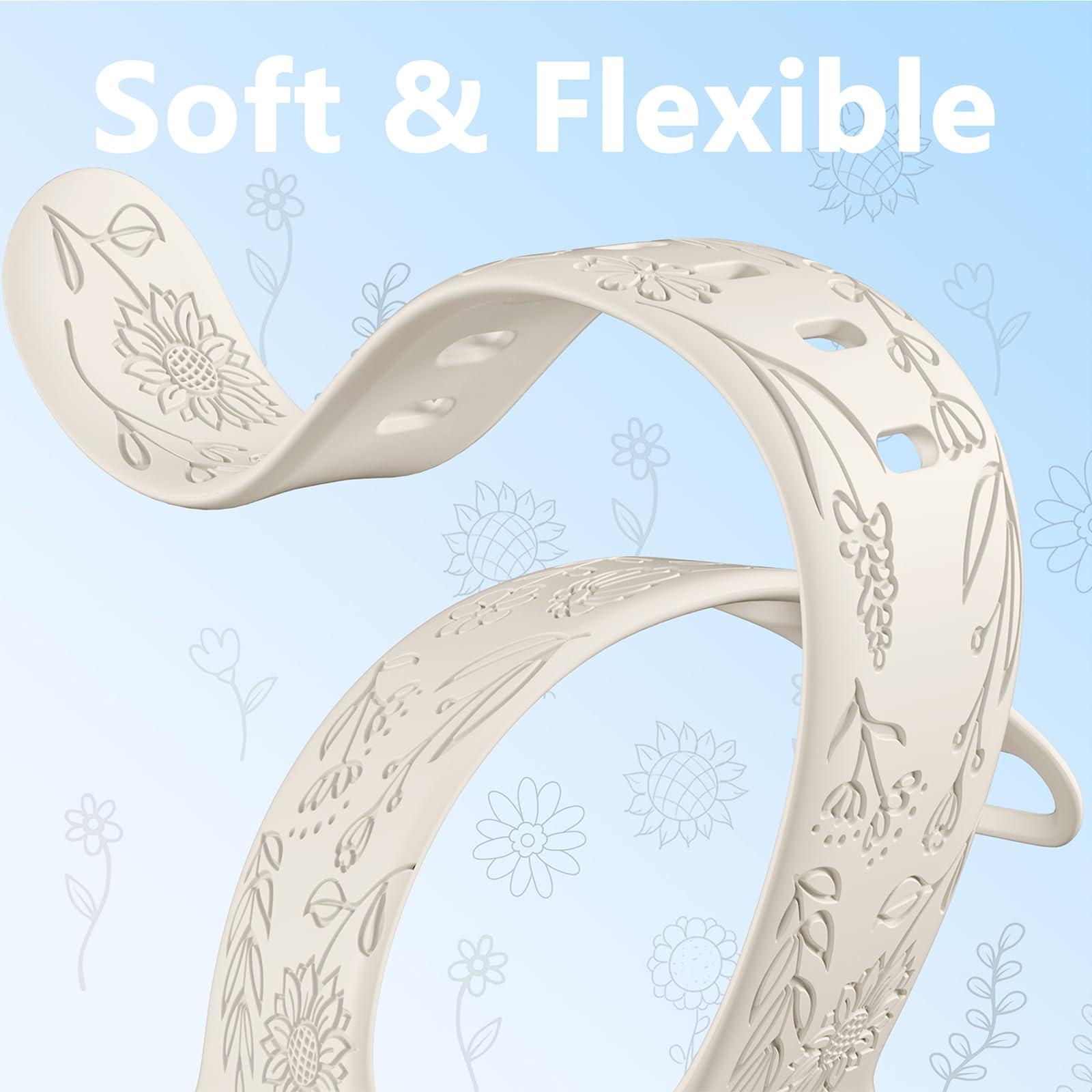 SNBLK 6 Pack Floral Engraved Bands Compatible with Apple Watch Bands for Women & Men, Soft Silicone Cute Flower Pattern Sport Strap for iWatch Series 1-10, Ultra, SE - Image 5