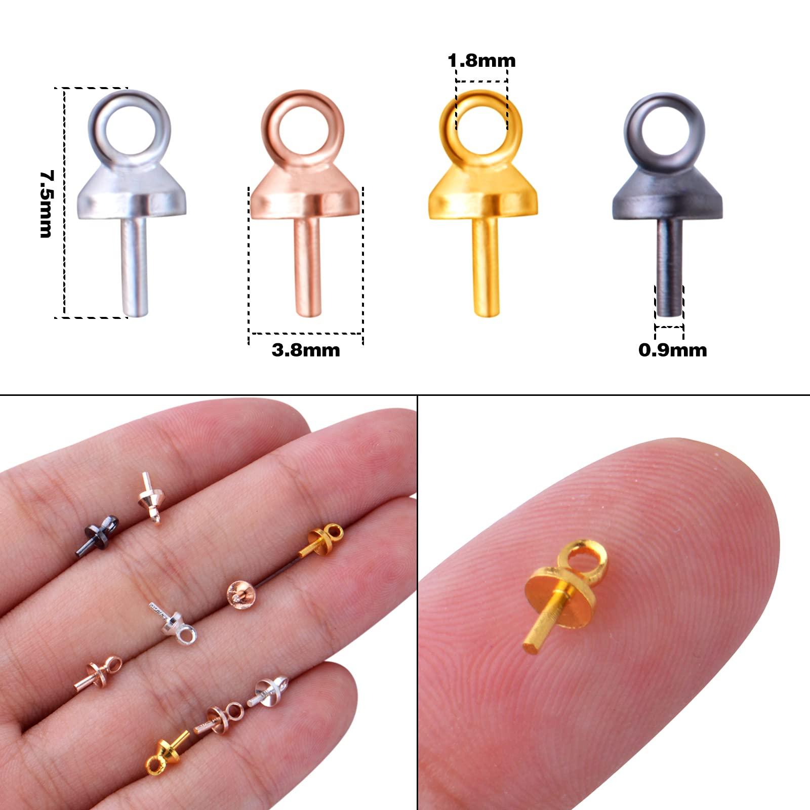 100pcs Stainless Steel Cup Eye Pins Cup Pearl Eye Pin Bail Peg Pendants Small Cup Pearl Bails for Half Drilled Beads Charms Jewelry Making, 4 Colors, 7.5mm*3.8mm, Pin: 0.9mm - Image 2
