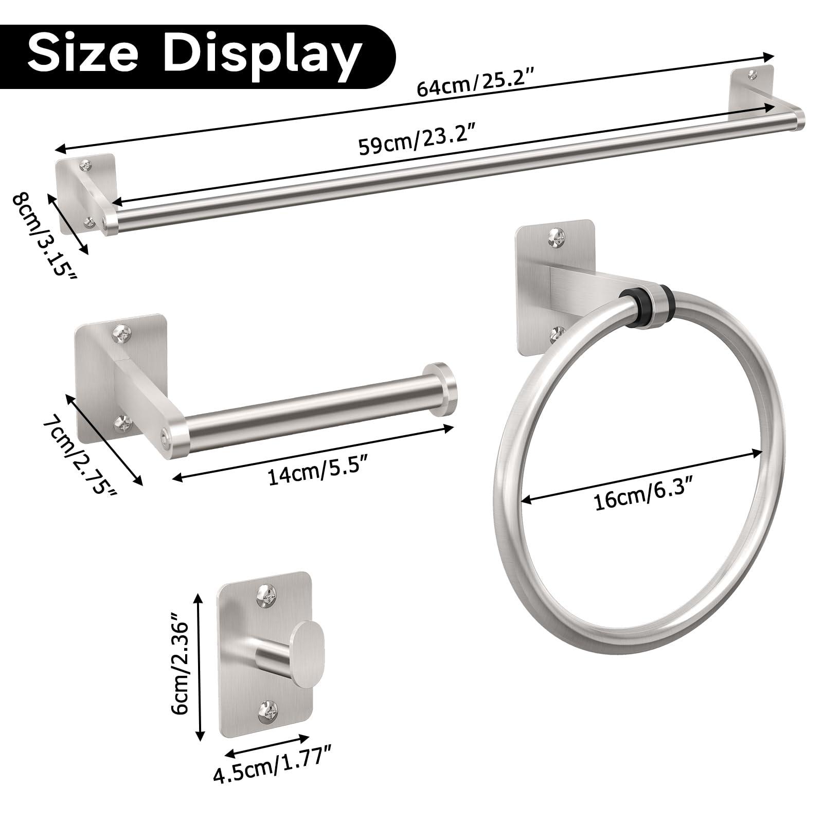 Brushed Nickel Bathroom Accessories Set, KLJKPA 4 Pieces Bathroom Hardware Set, 24 inch Towel Bar, Towel Racks for Bathroom, Robe Towel Hooks, Toilet Paper Holder Wall Mounted - Image 7