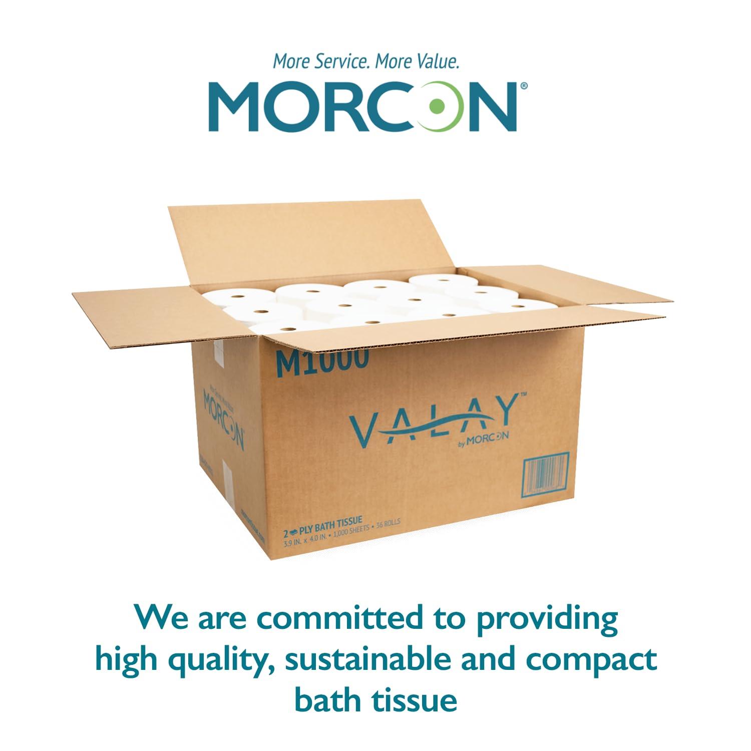 Morcon M1000 Compact Small Core Coreless Alternative, Premium Bath Tissue Roll, High Capacity Commercial Toilet Paper 2 Ply, Soft & Absorbent Tissue, 1000 Sheet Toilet Paper Per Roll, 36 Rolls - Image 7