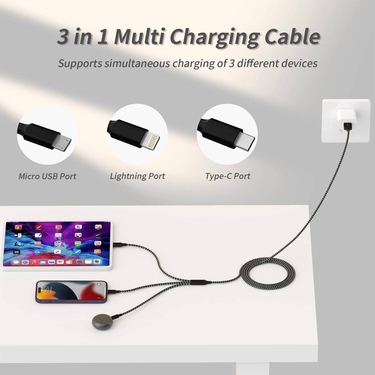 IDISON Multi Charging Cable(2Pack 4FT), 3 in 1 USB Charging Cable for Multiple Devices, Braided Universal Phone Charger Cord with Type-C, Micro USB, IP Port for iPhone16/15/14/Android Phones and More - Image 3