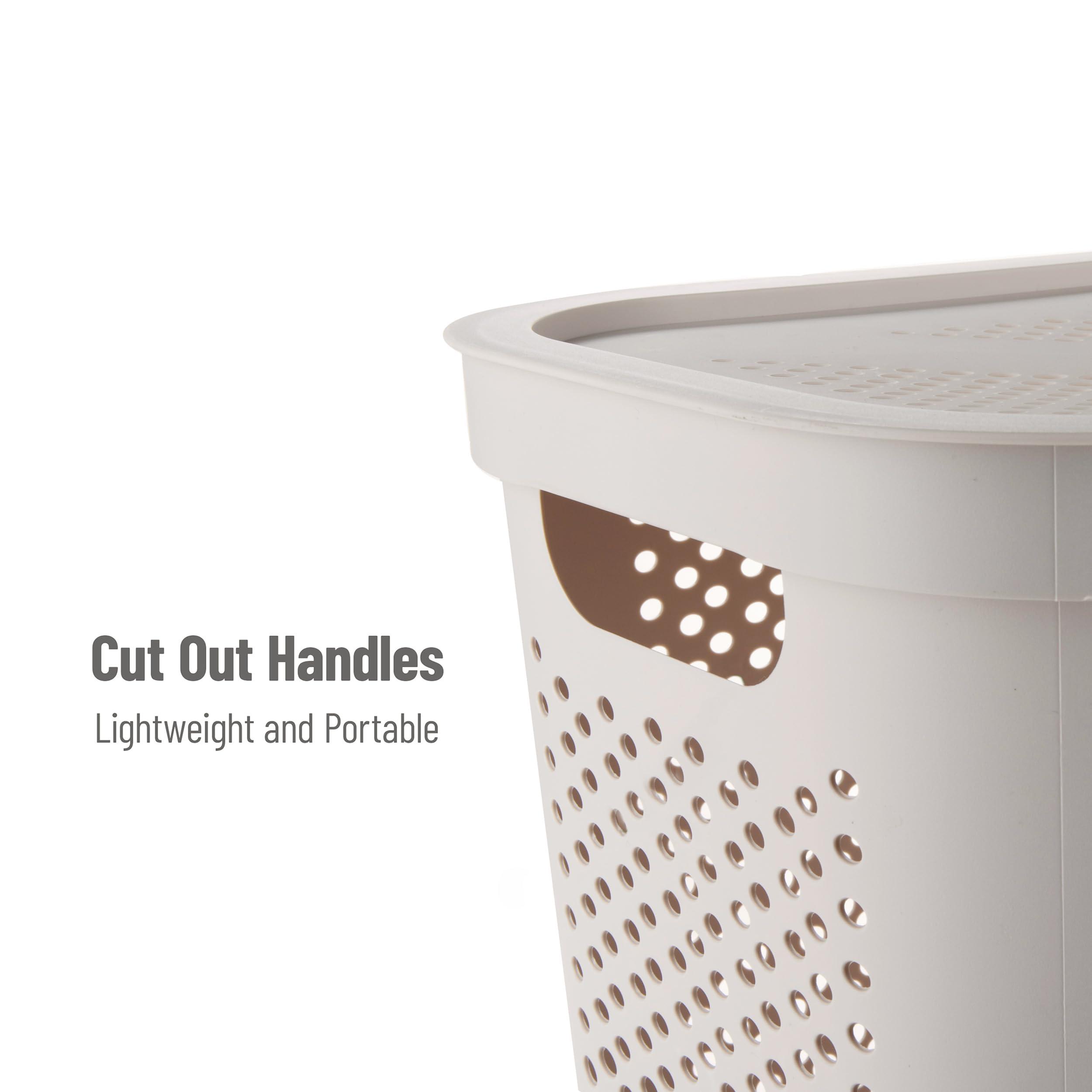 Mind Reader 60L Slim Laundry Hamper, Clothes Basket, Lid, Ventilated, Plastic, 17.25"L x 13.75"W x 23.5"H, Ivory - Image 4