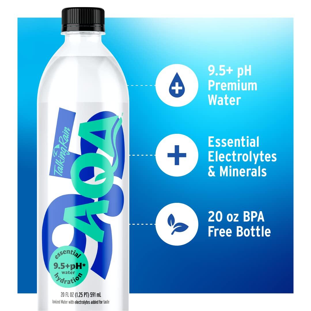 Talking Rain AQA Alkaline Ionized Bottled Water, 9.5 pH, with Electrolytes and Minerals Added for Taste, 20 fl oz Bottle (Pack of 12) - Image 3