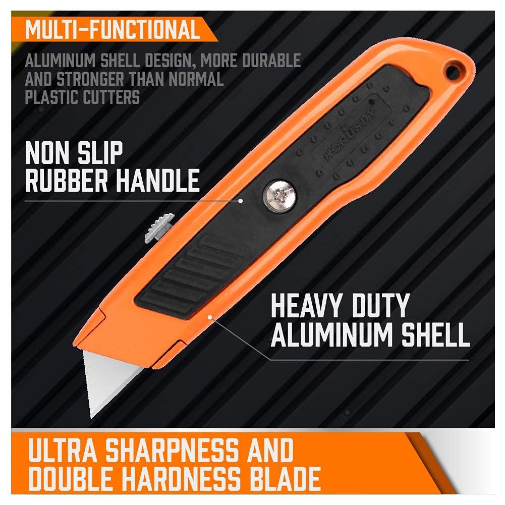 HORUSDY 4-Pack Box Cutter Utility Knife, Heavy Duty Aluminum Shell Retractable Box Cutter for Cardboard, Boxes and Cartons, Extra 10 Blades - Image 6