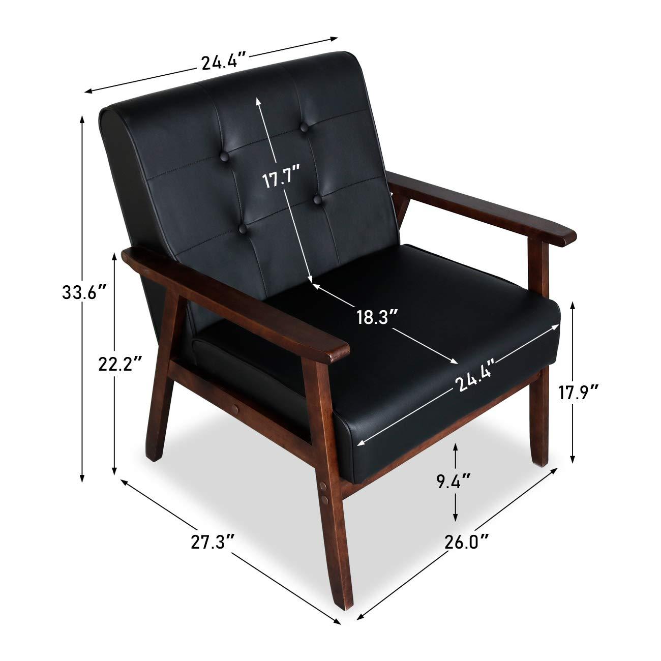 JIASTING Mid Century 1 Loveseat Sofa and 2 Accent Chairs Set Modern Wood Arm Couch and Chair Living Room Furniture Sets (8428 Black Set) - Image 6