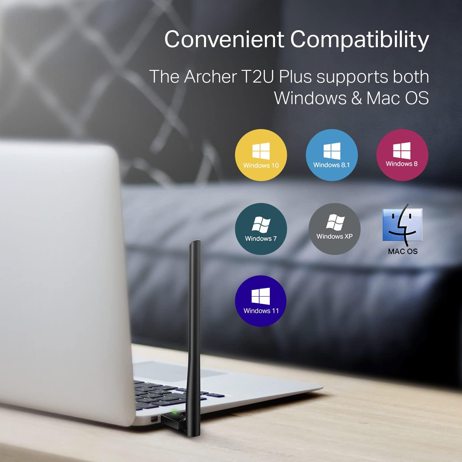TP-Link AC600 USB WiFi Adapter for PC (Archer T2U Plus)- Wireless Network Adapter for Desktop with 2.4GHz, 5GHz High Gain Dual Band 5dBi Antenna, Supports Win11/10/8.1/8/7/XP, Mac OS 10.9-10.14, Black - Image 4