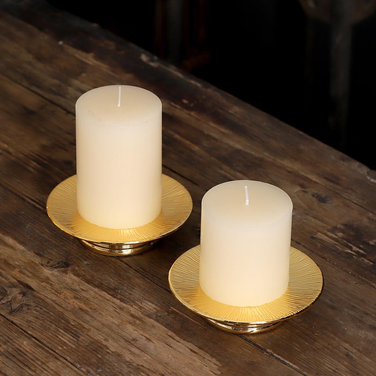 Ceramic Gold Candle Holders Set 2 Modern Pillar Candle Stand Candle plate Table Centerpiece Jewelry dish golden Tray riser display stand for Home,Dinning,Party,Wedding,Birthday,Anniversary Decorations - Image 2