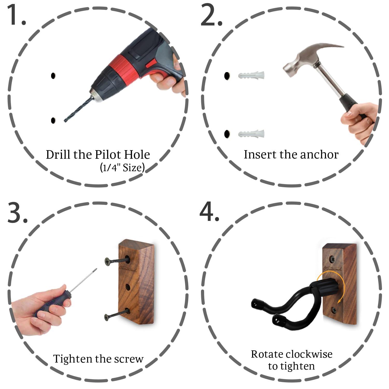 Ukulele Wall Mount Hanger 2 Pack, Black Walnut Wood U-Shaped Ukulele Holder Hanger, Ukulele Wall Mount Hook for Ukulele Banjo Mandolin Concert Pineapple Soprano Tenor and Baritone - Image 6