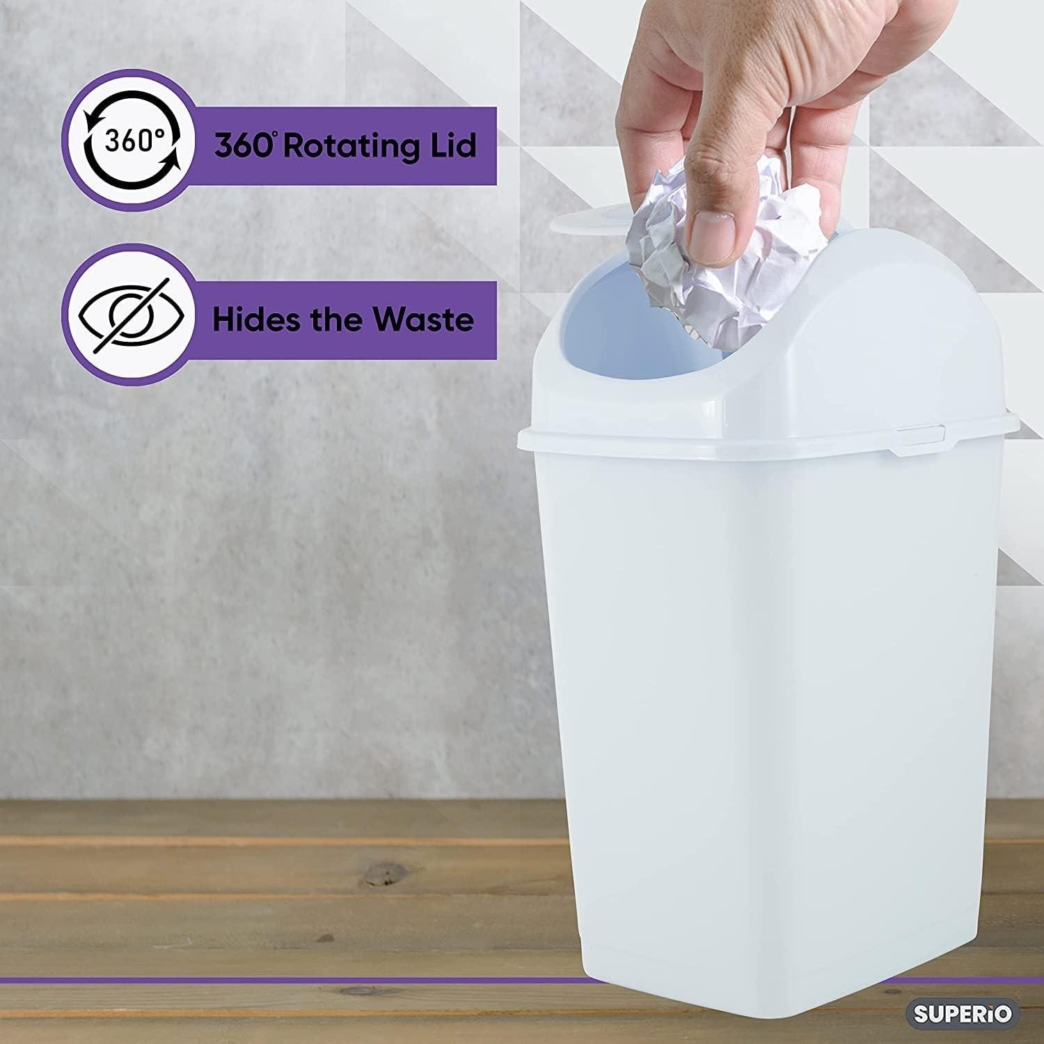 Superio Mini Desktop Trash Can with Swing Top Lid Portable Plastic Garbage Can for Countertop, Desktop, Make up Vanity, Bathroom, Car, Under Sink, Dorm, Compact Waste Bin 5 L, 1.25 Gal. (White) - Image 3