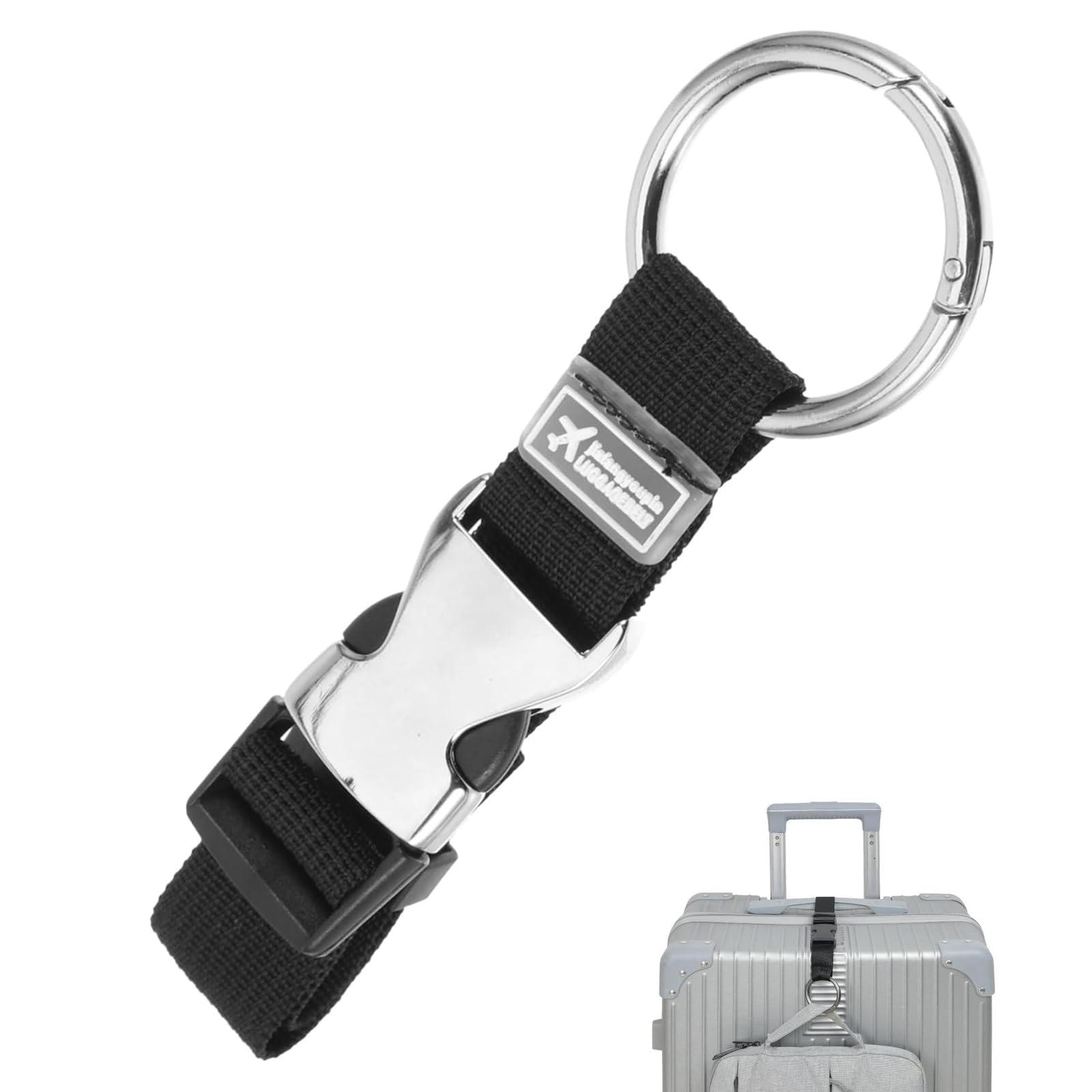 FLONSA Luggage Straps 2" Metal Key Ring Clips, Add-A-Bag Luggage Strap Jacket Gripper, Luggage Straps for Suitcases, Small Carabiner Clips for Keychains, Purse, and Travel Accessories-Black