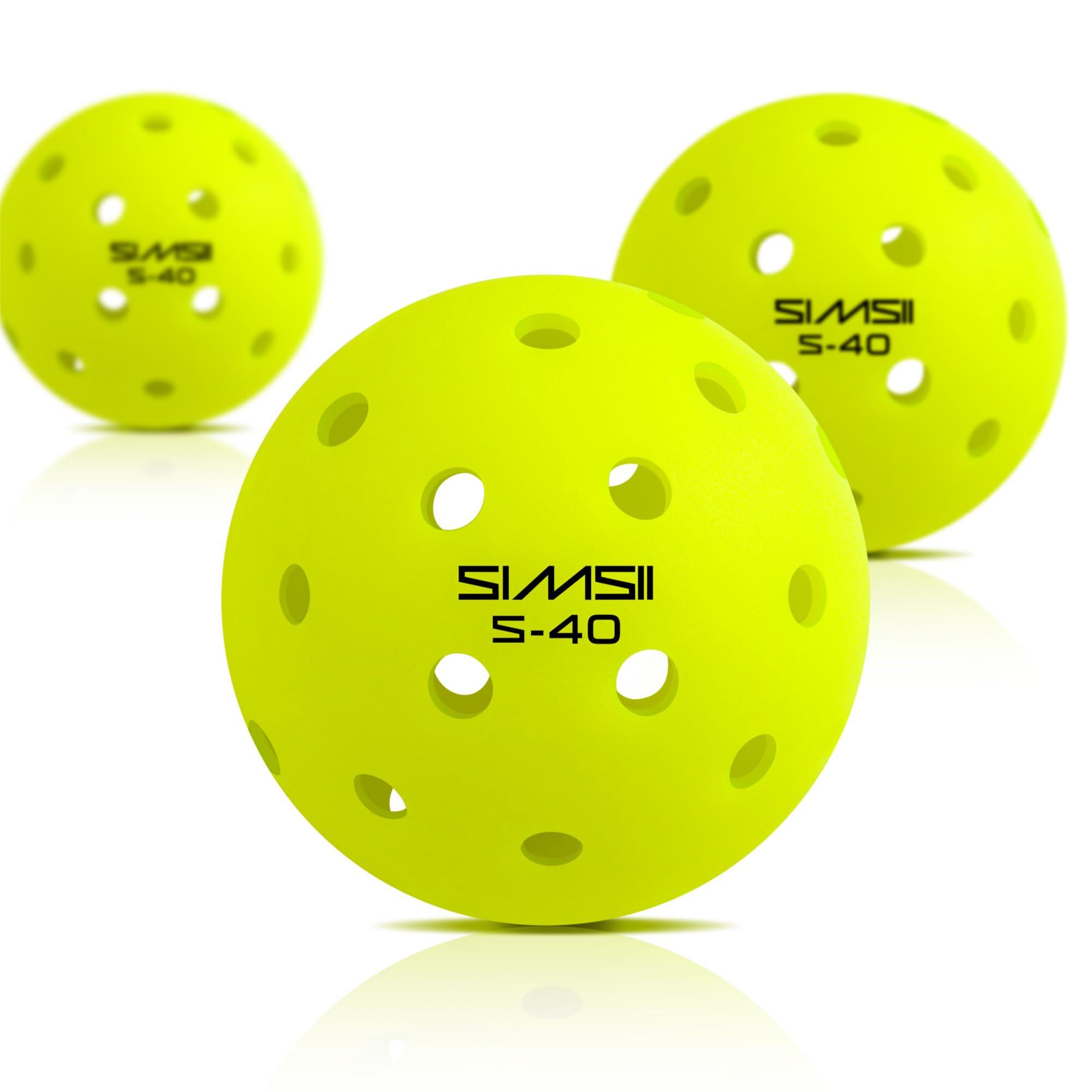 SIMSII S-40 Outdoor Pickleball Balls - 40 Holes, Approved by The USAPA - Durable PE Material, Seamless Construction, Tournament Grade, 3/12/40/100 Pack - Pickleballs - Image 2