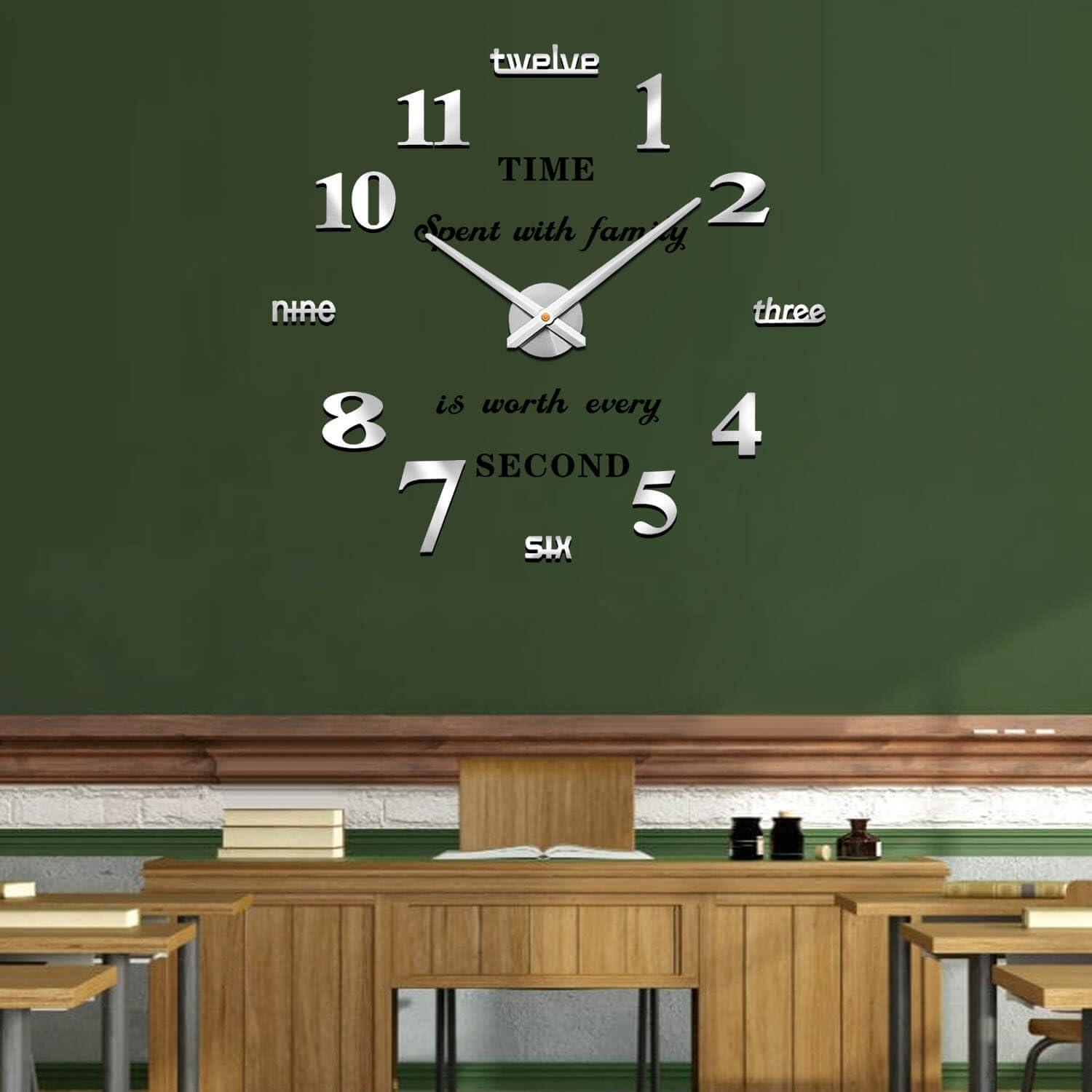 VANGOLD Large Wall Clocks for Living Room Decor, DIY Wall Clock Modern 3D Wall Clock with Mirror Numbers Stickers for Home Office Decorations Ideas (Black) - Image 2