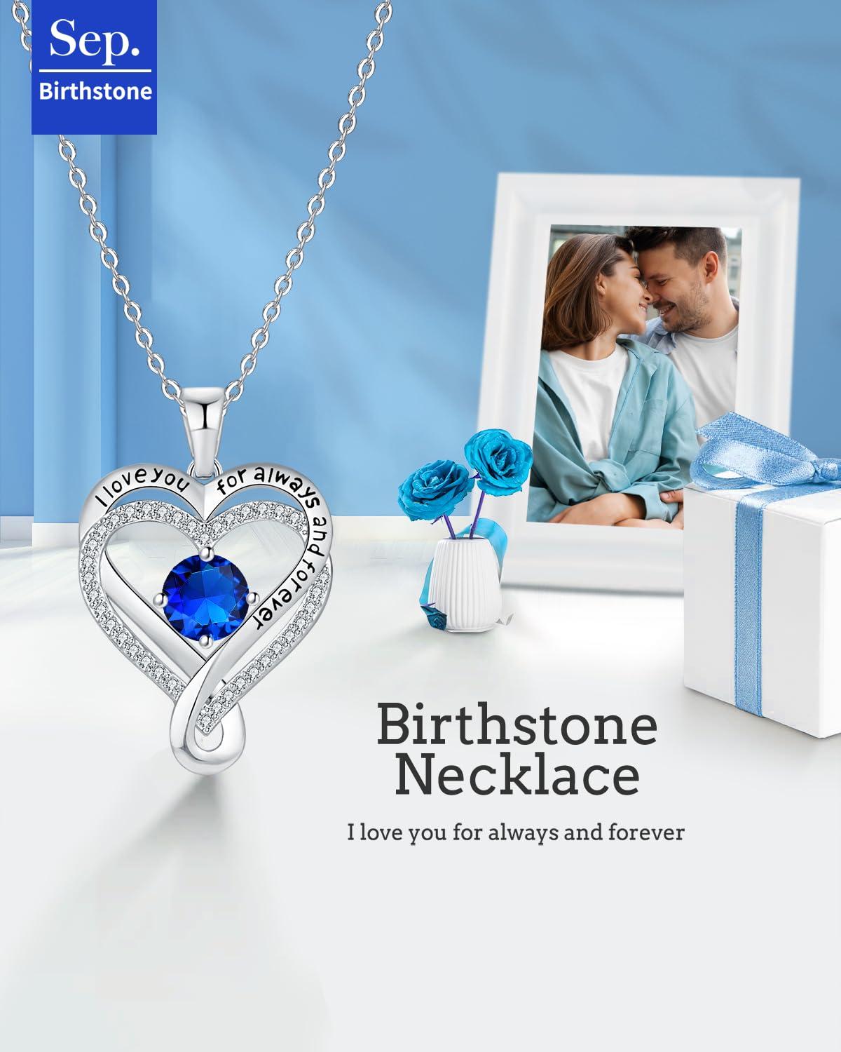 Jewelry for Women Wife Infinity Heart Birthstone I Love You Necklace S925 Anniversary Women Necklaces for Her Wife Birthday Gift Ideas, Birthday Present for Girlfriend Mom Daughter Sterling Silver - Image 3