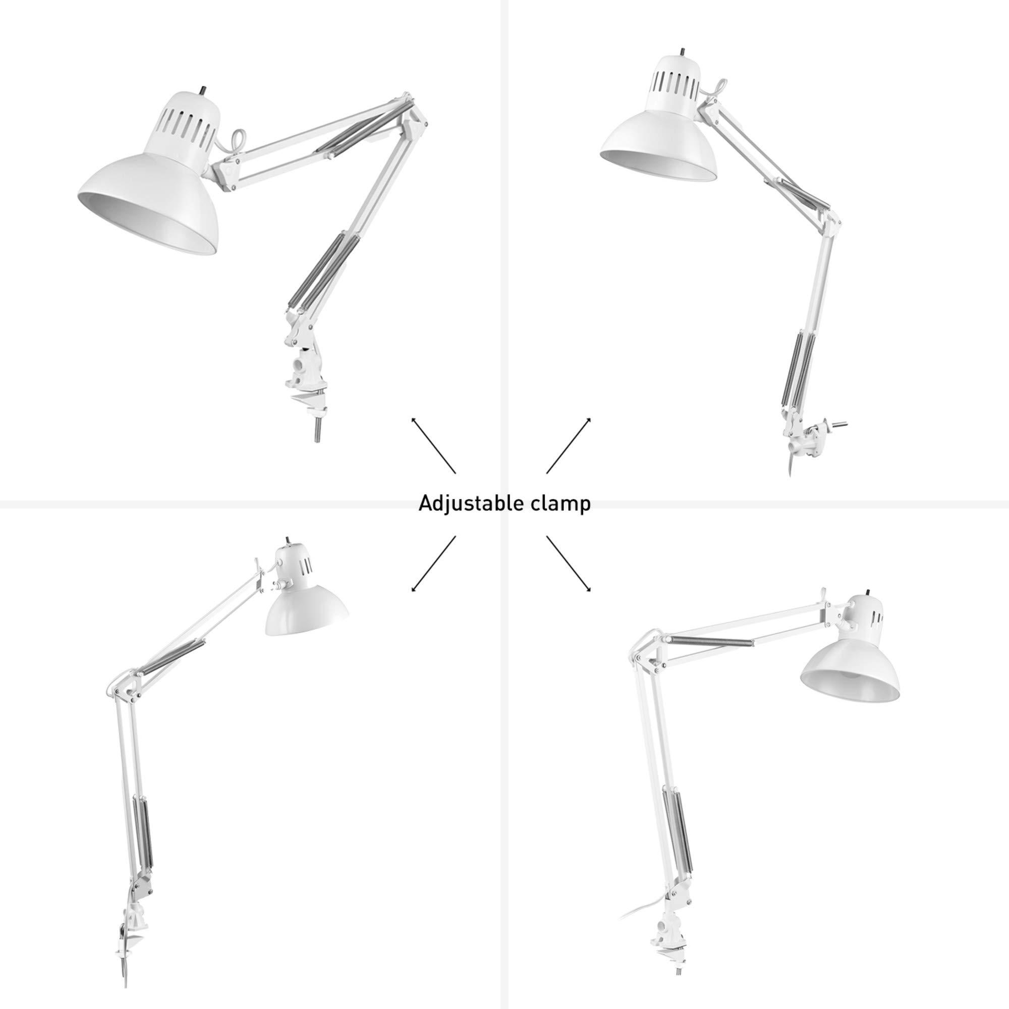 GLOBE Electric 52847 31.5 Inch Swing Arm Clamp-On White Desk Lamp with Nickel Accents, On/Off Rotary Switch, Book Reading Light, Home Essentials, Office Décor, LED Bulb Compatible - Image 7
