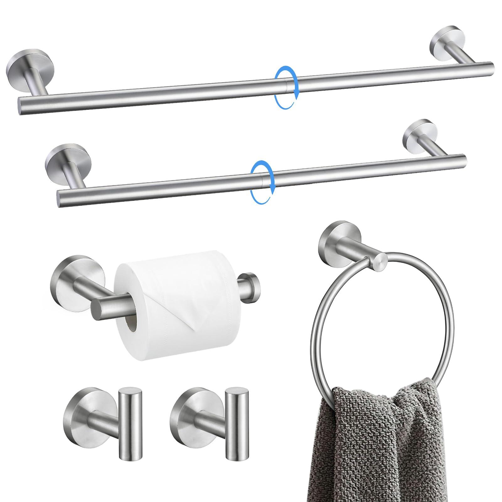 Bathroom Hardware Set, 6-Piece Towel Bar Set Brushed Nickel Towel Holder Set Includes 19.68/23.6 in Towel Bar,Toilet Paper Holder,Towel Ring and Towel Hook Wall Mount Bathroom Accessories Set