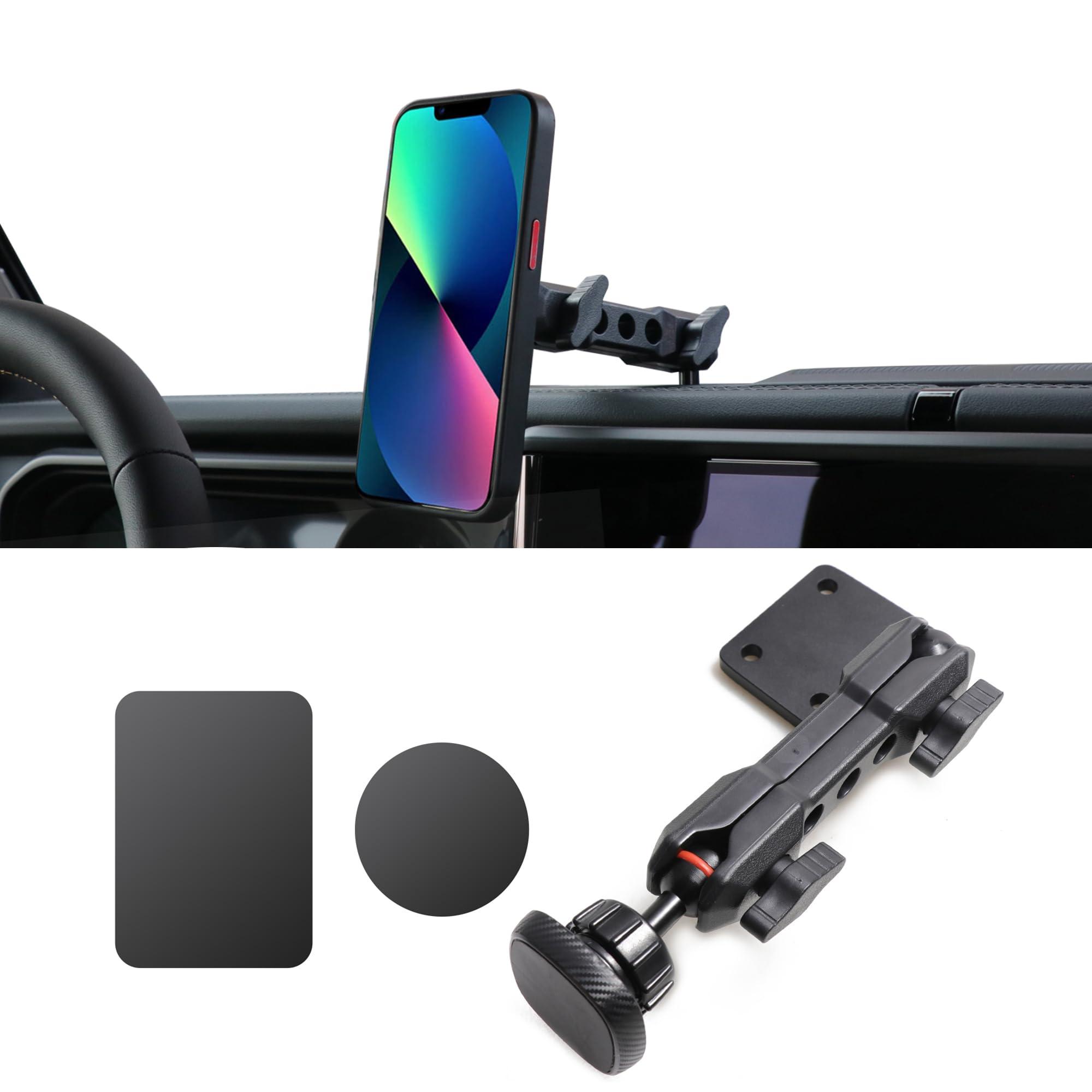 RERPRO Dash Cell Phone Mount Magnet Holder Compatible with 2024 2025 Jeep Wrangler JL 4XE Interior Accessories 360° Adjustable Dashboard Smart Phone Holder, 1 Pack Black Magnetic