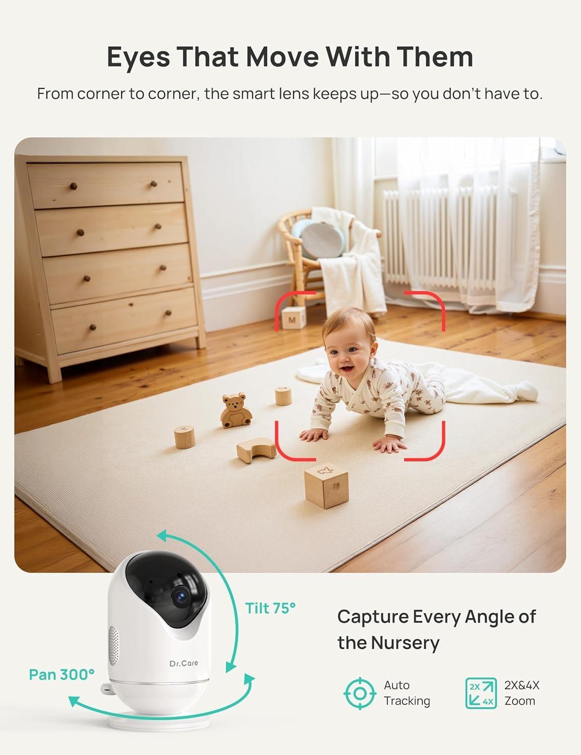 Dr.Care VistaView Smart WiFi Baby Monitor - 5” 1080P Split Screen & 2K Camera App Control, Cry & Motion Alerts, HD Night Vision, 5000mAh Battery, 2-Way Talk, Multi-User, Triple Security, 1279ft Range - Image 4