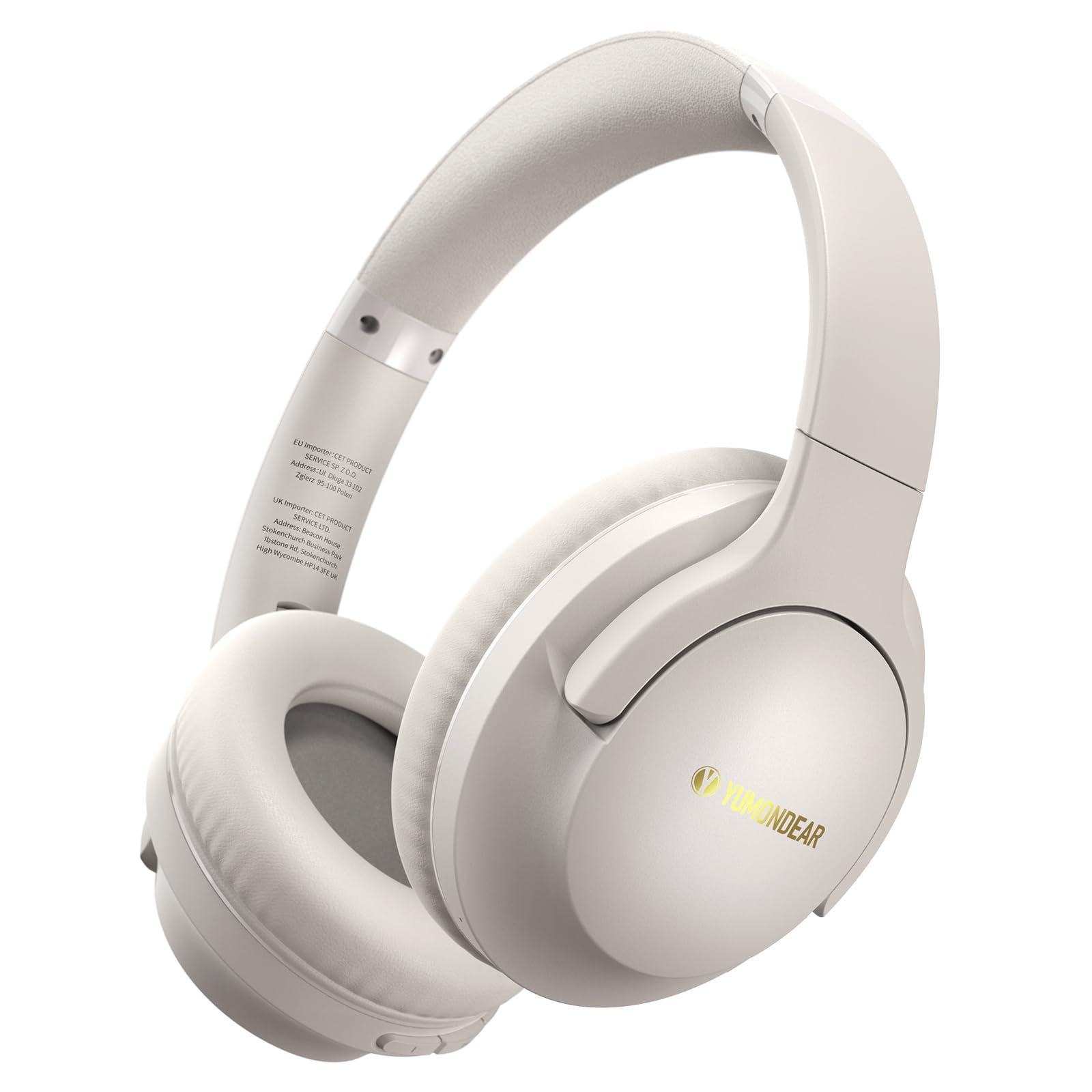 YUMONDEAR Bluetooth Headphones Over Ear, 80H Playtime Wireless Headphone with 3 EQ Modes, Built-in Mic, Deep Bass, HiFi Stereo Foldable Wireless Headset for iPhone PC Travel Workout (Light Gray)