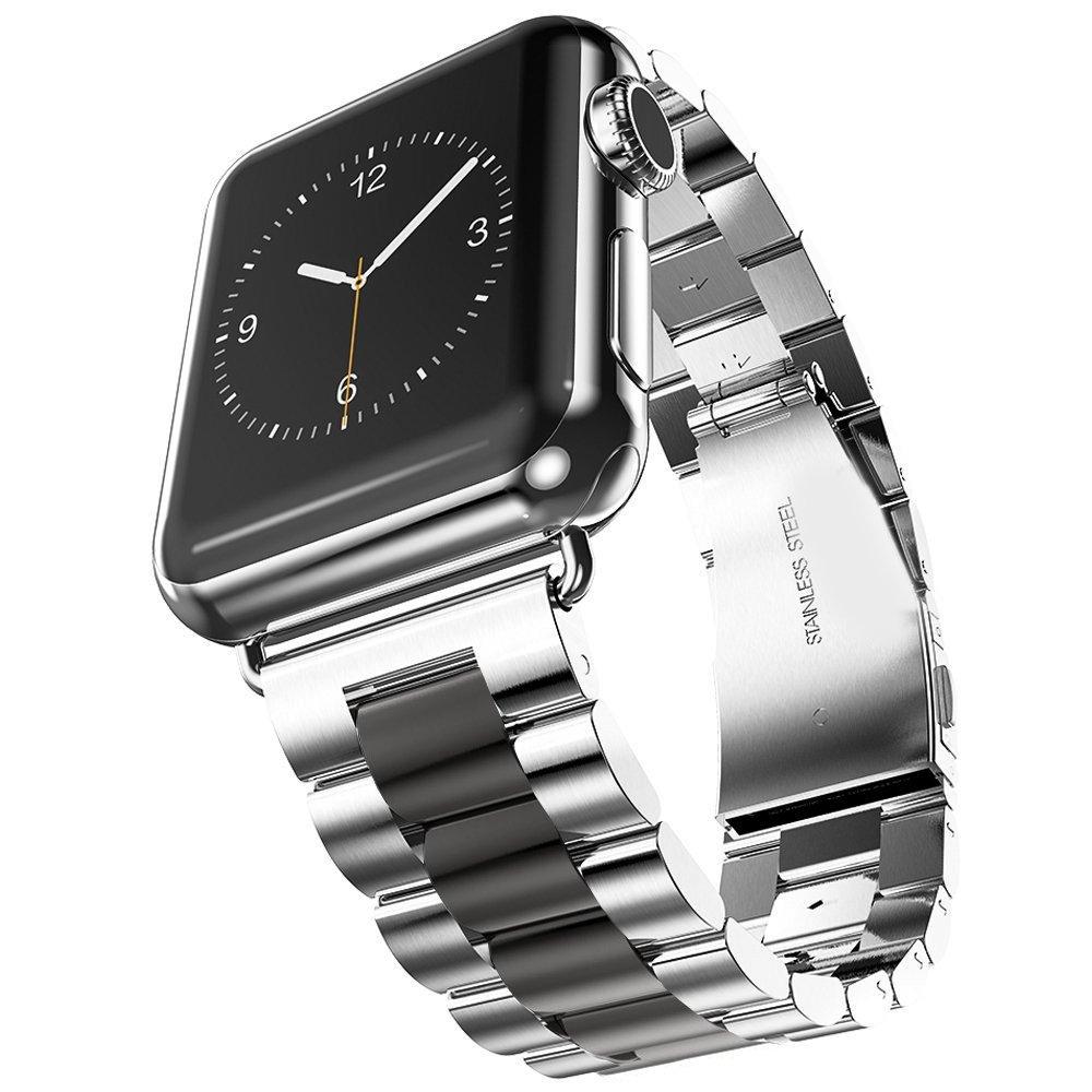 U191U Metal Bands Compatible with Apple Watch Band 41mm 40mm 38mm, Dressy Stainless Steel Chain Strap for Men iWatch Series Ultra/Ultra2/9/8/7/6/5/4/3/2/1 SE, Silver/Black