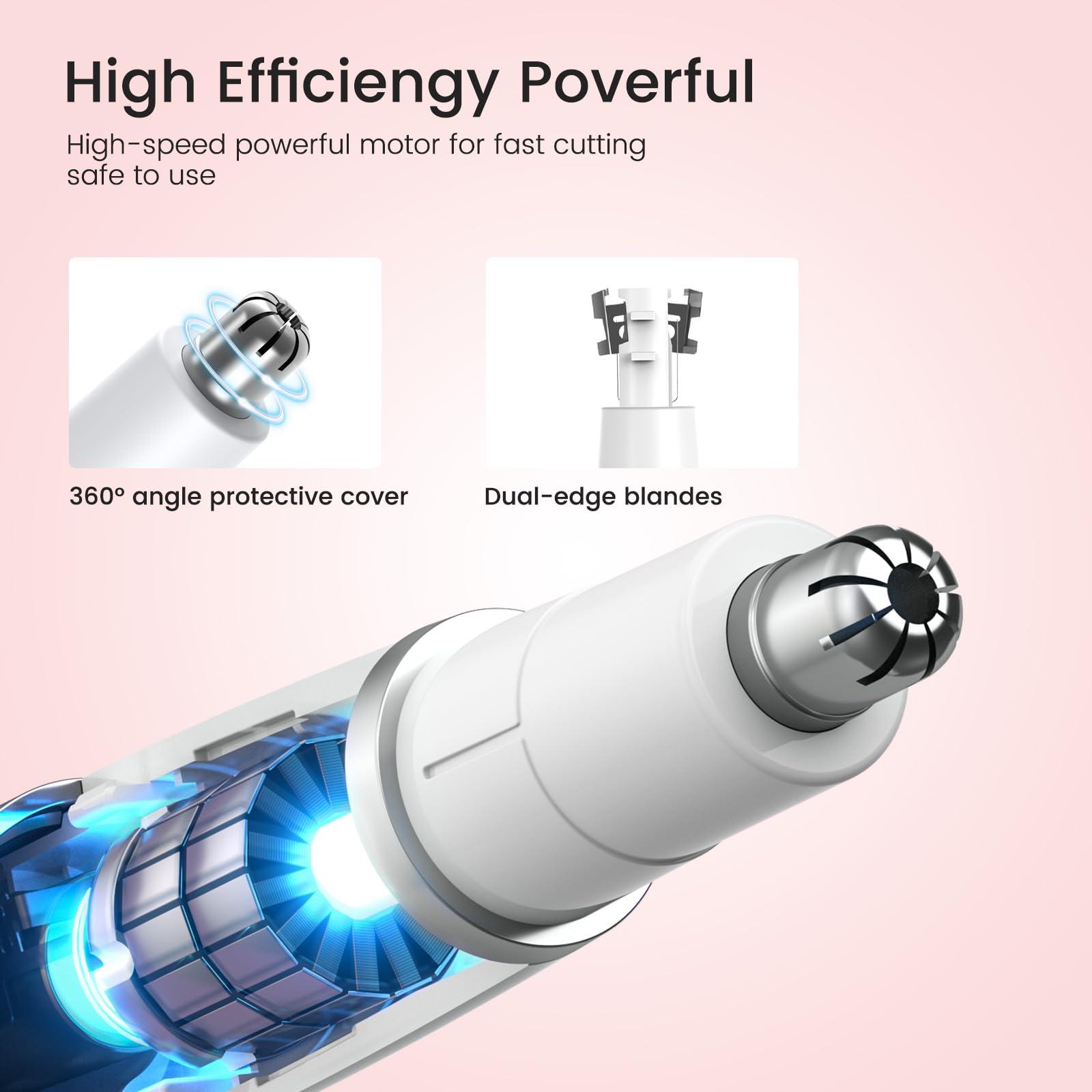 Yinowt Nose Hair Trimmer for Women - 2 in 1 Professional Painless Eyebrow and Facial Hair Trimmer for Men and Women, USB Rechargeable Trimmer Double Edged Blades Easy to Clean, White - Image 4