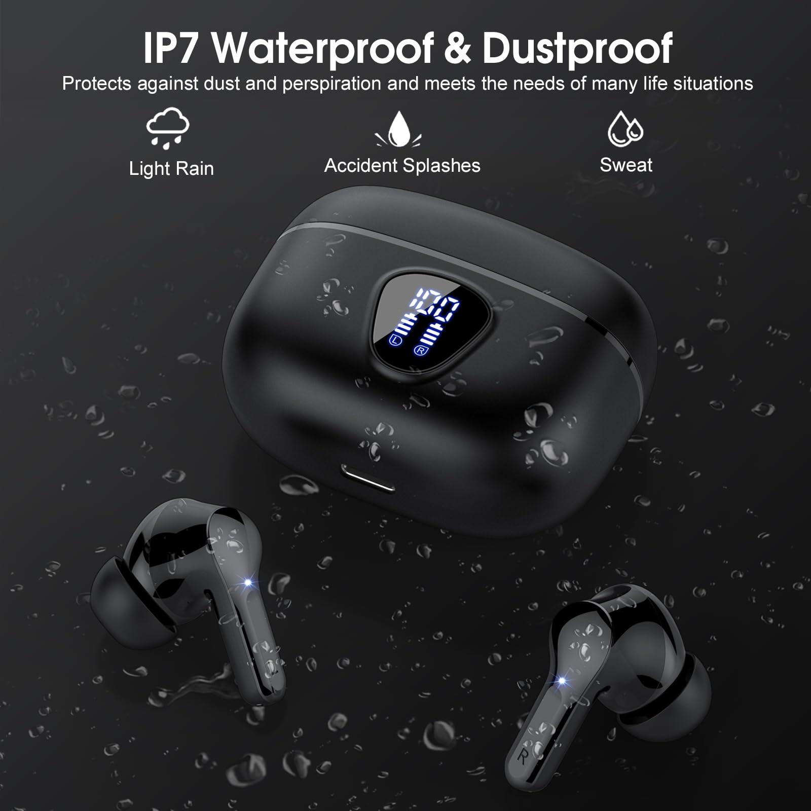 Wireless Earbuds, Bluetooth 5.3 Headphones HiFi Stereo, Bluetooth Earbuds with ENC Noise Cancelling Mic, IP7 Waterproof in Ear Earphones, 48H, LED Display Ear buds for Phones Workout, Mysterious Black - Image 7