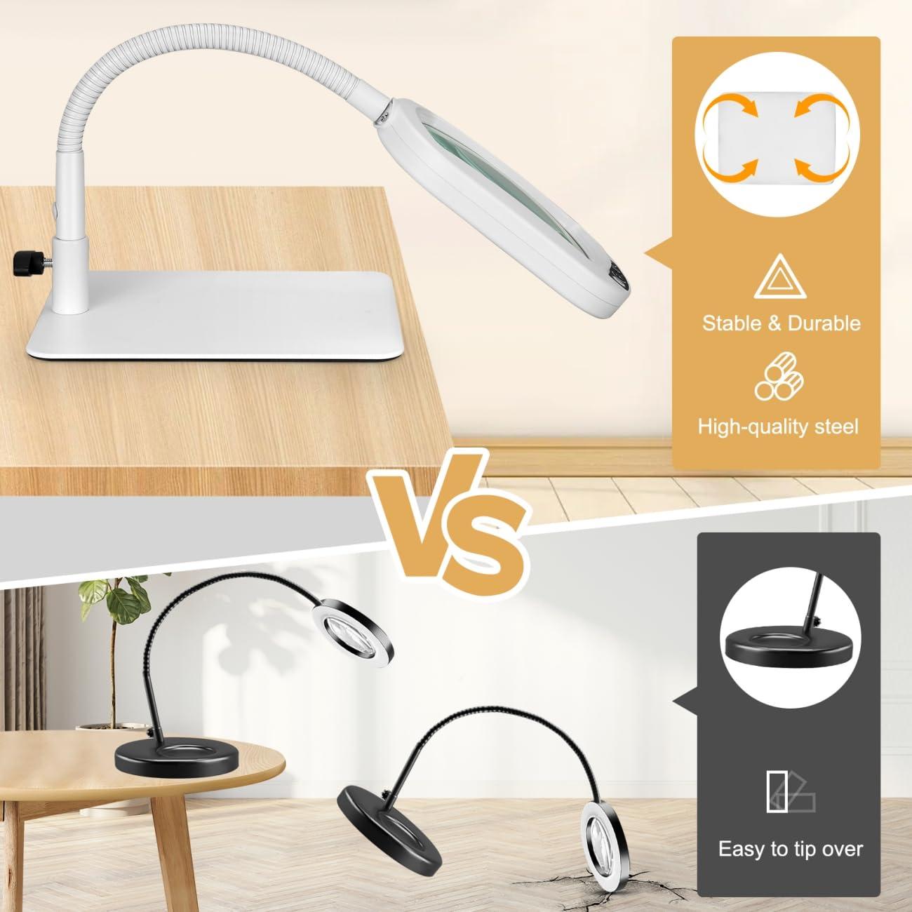 Veemagni 10X Rectangle Magnifying Glass with Light and Stand, Flexible Gooseneck LED Lighted Desk Lamp, 5 Color Modes Stepless Dimmable, Hands Free Magnifier for Reading Painting Close Work - White - Image 5