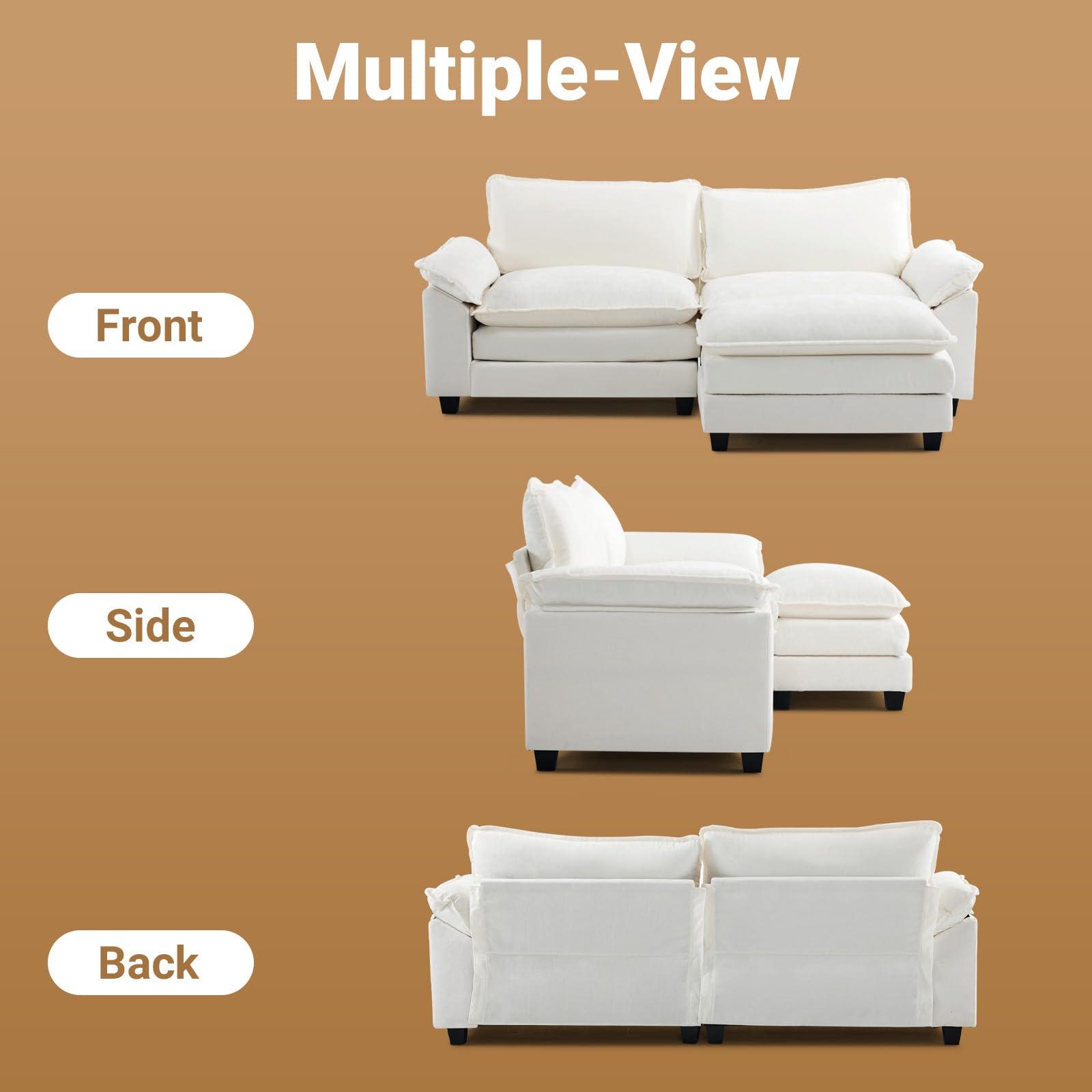 VINGLI 87" Convertible Sectional Sofa,L-Shaped Deep Seat Sofa Couch for Living Room,Modern 2-Seat Loveseat Sofa with Ottoman for Small Space(Creamy White, 87") - Image 3