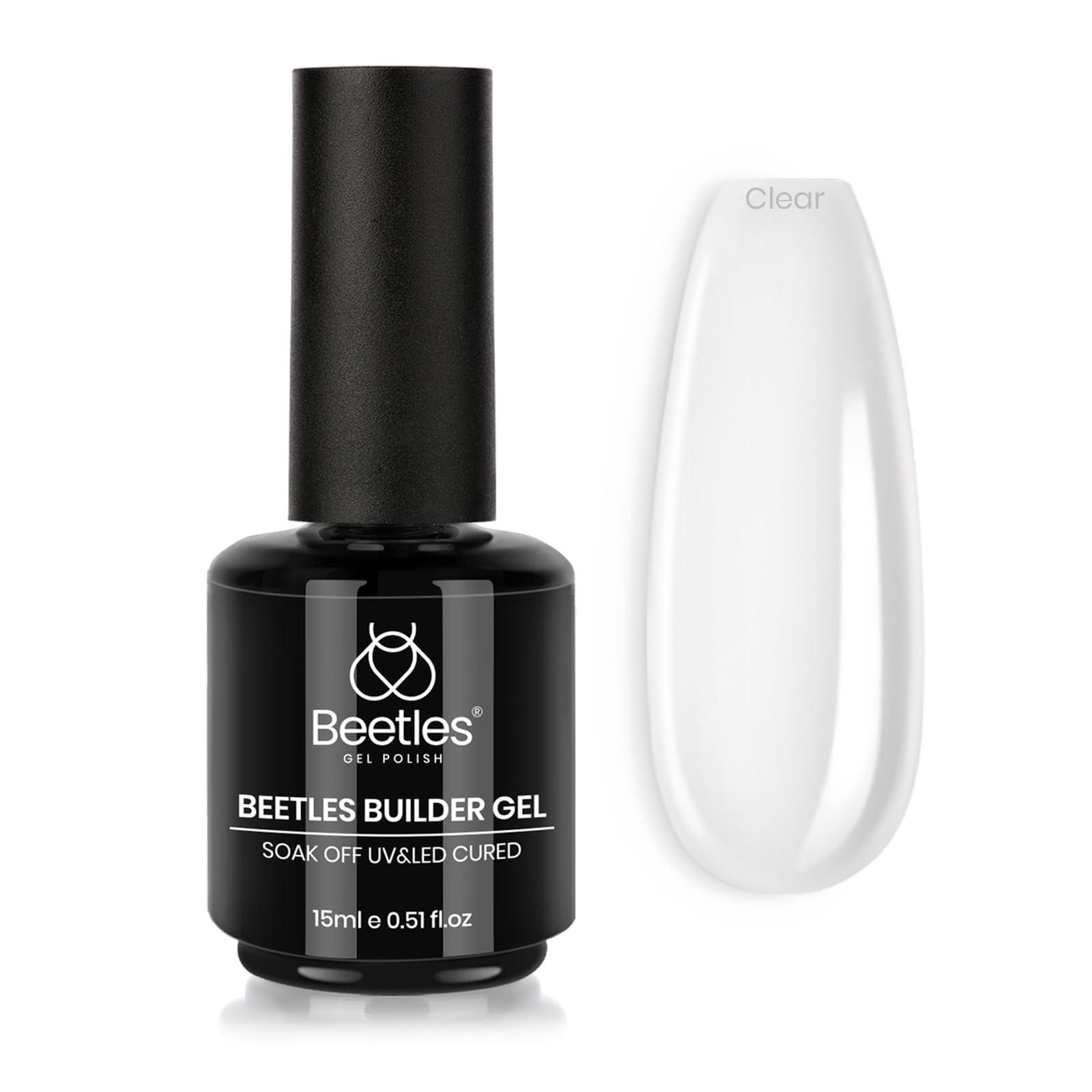 Beetles Builder Gel for Nails 0.51 OZ 8 in 1 Clear Nail Builder Strengthener Gel Enhancement Nail Gel Building Nail Apex for Beginners & DIY Salon Manicure