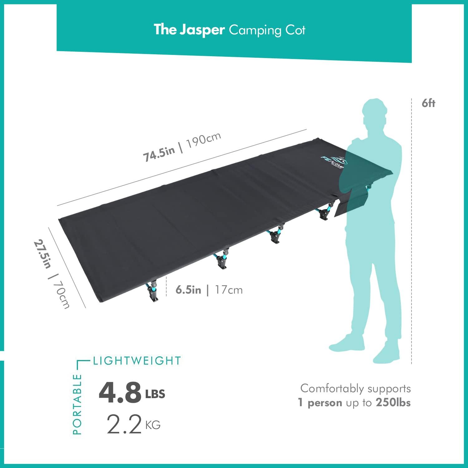 FE Active Folding Camping Cot - Lightweight, Compact & Portable Camping Bed, Comfortable Sleeping Cots for Adults & Kids - Camp Cot Fits Single Air Mattress Pad|Designed in California, USA - Image 2