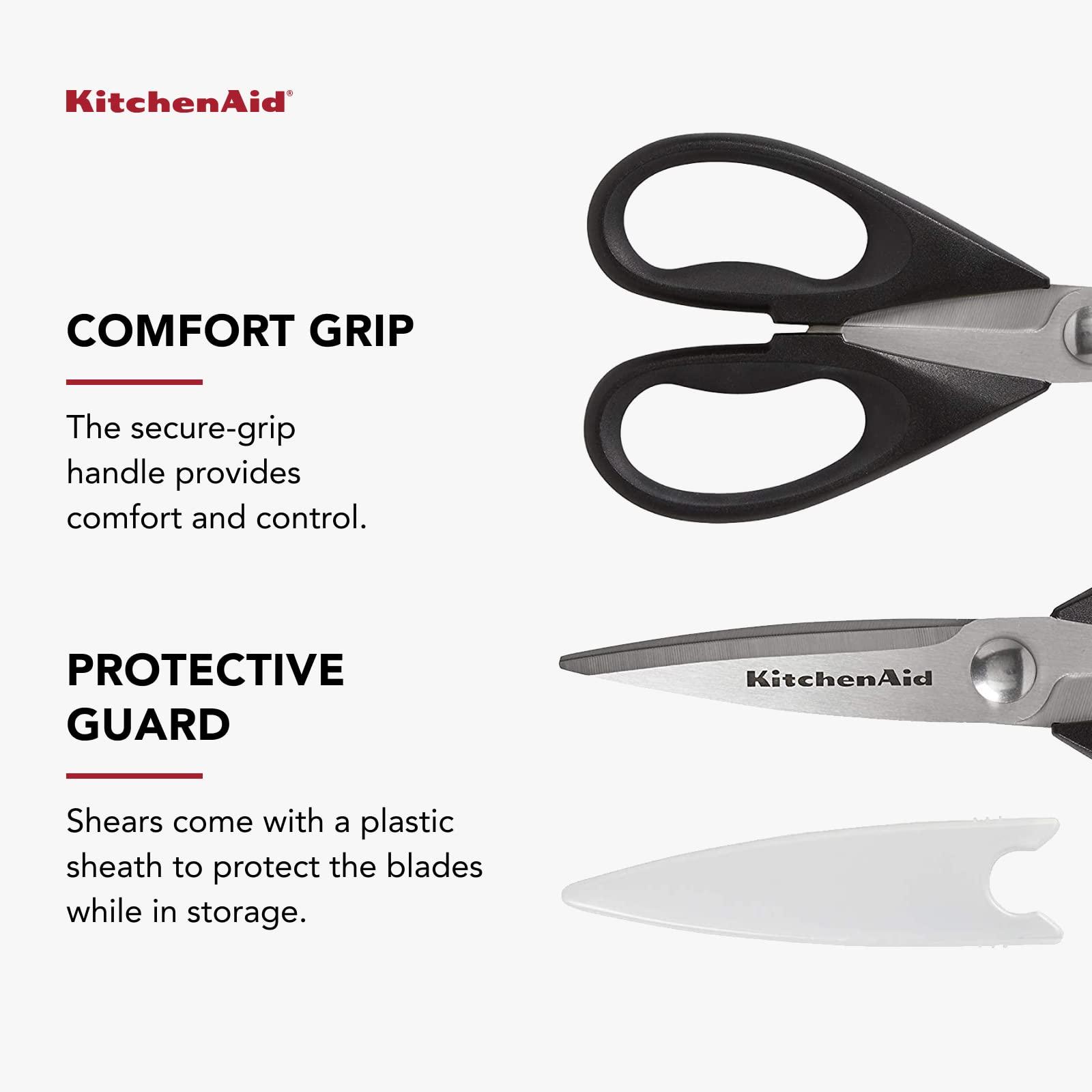 KitchenAid All Purpose Kitchen Shears with Protective Sheath Durable Stainless Steel Scissors, Dishwasher Safe, Soft Grip Comfort Handle, 8.72 Inch, Black - Image 10