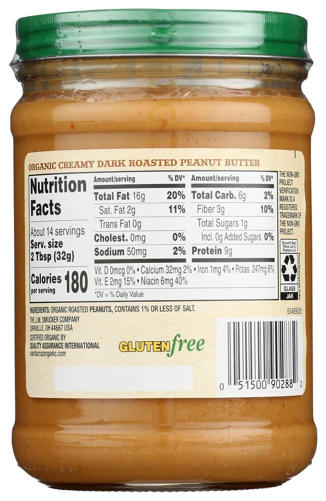 Santa Cruz - Organic Creamy Dark Roasted Peanut Butter - 3 Pack (16 oz per jar) - Plus GTF Sticker & Chocolate Starlight Mint - Image 2