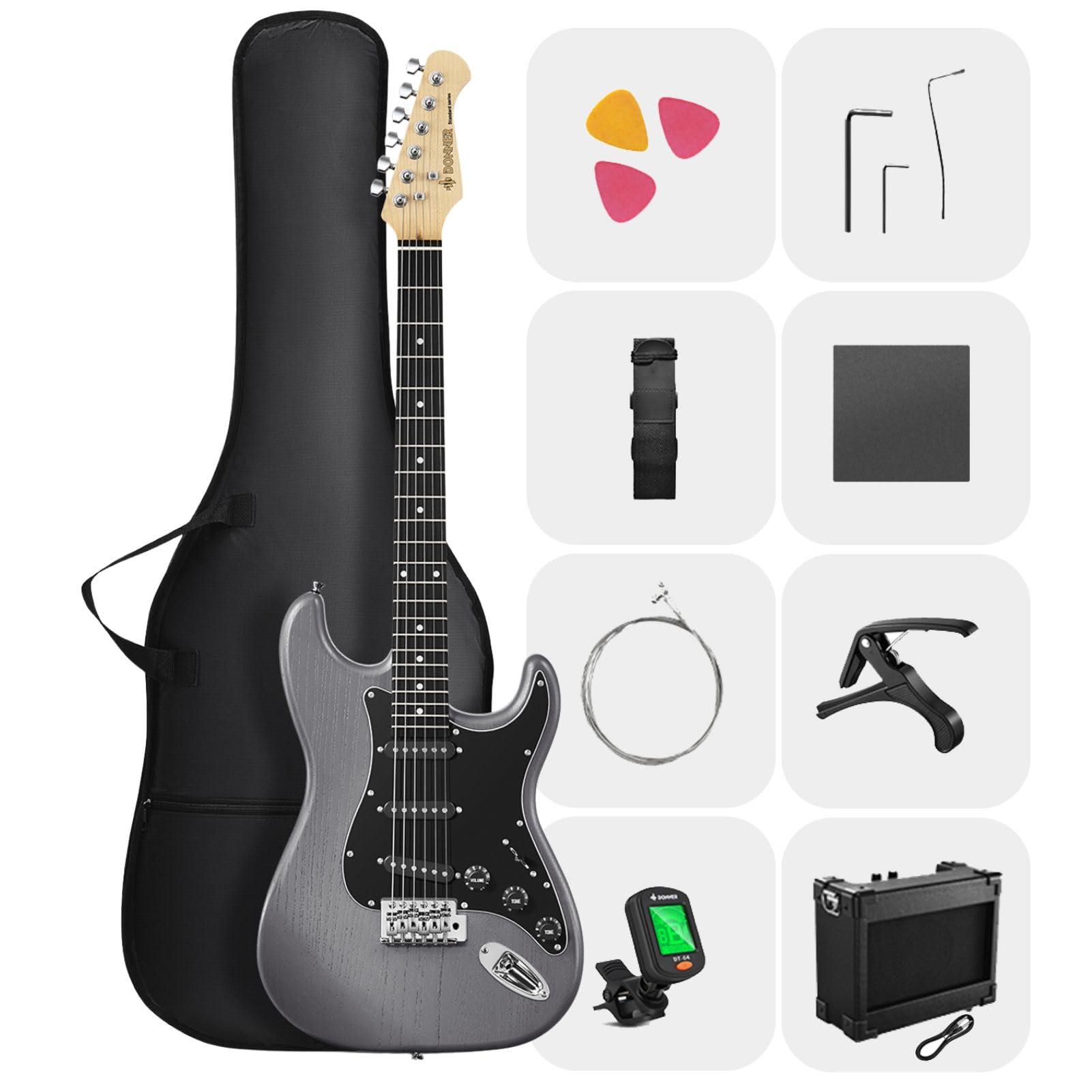 DONNER DST-80 Electric Guitar 39” Beginner Electric Guitar Kit with Amp, Classic SSS Pickup Complete with Gig Bag, Tuner, Capo, Strap, Picks, and Free Online Lessons