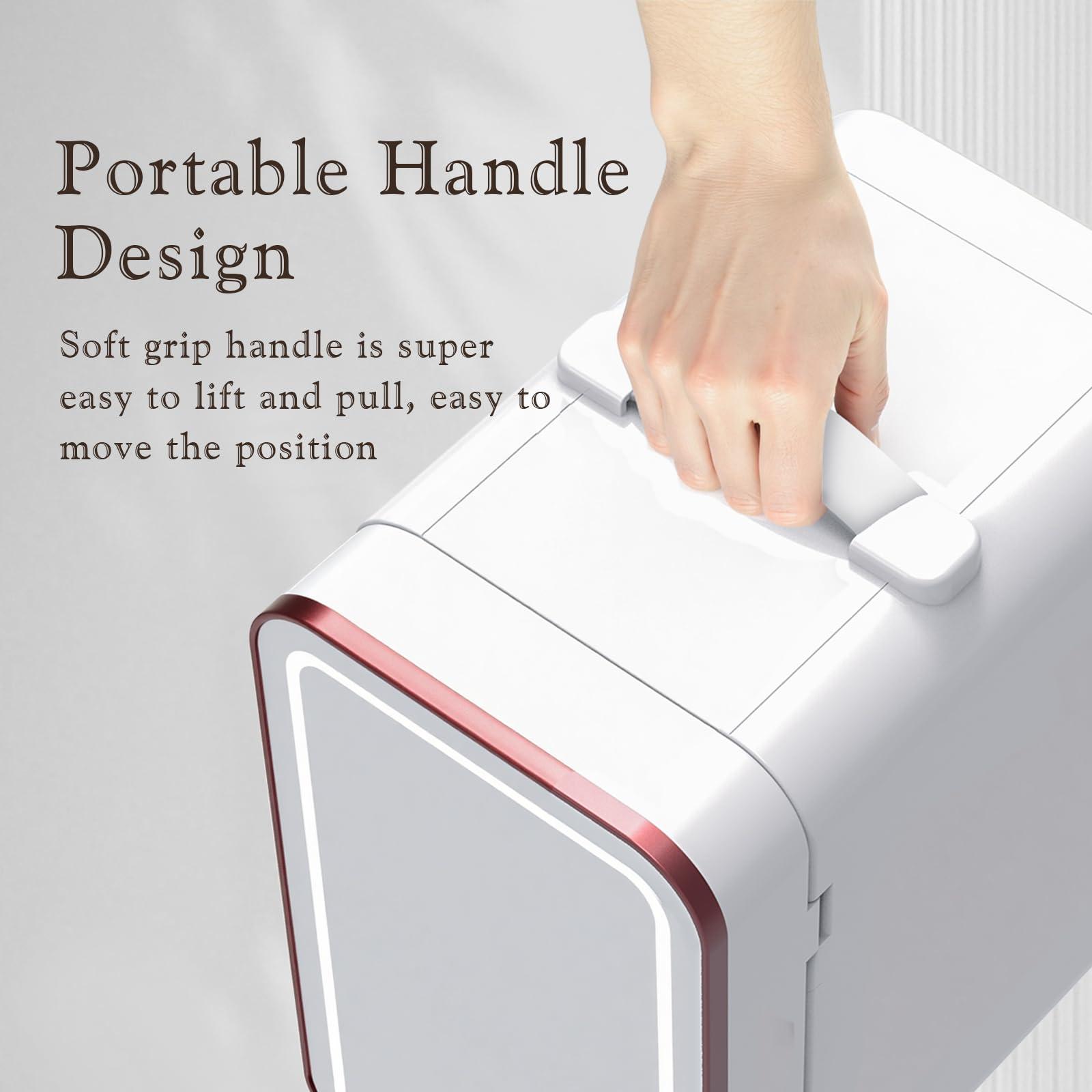 YLFU Skincare Fridge, 6L/10 Can Mini Fridge for Bedroom with Dimmable LED Mirror, Portable Cooler & Warmer Small Compact Refrigerator for Skincare, Cosmetics, Bedroom and Office, White - Image 7