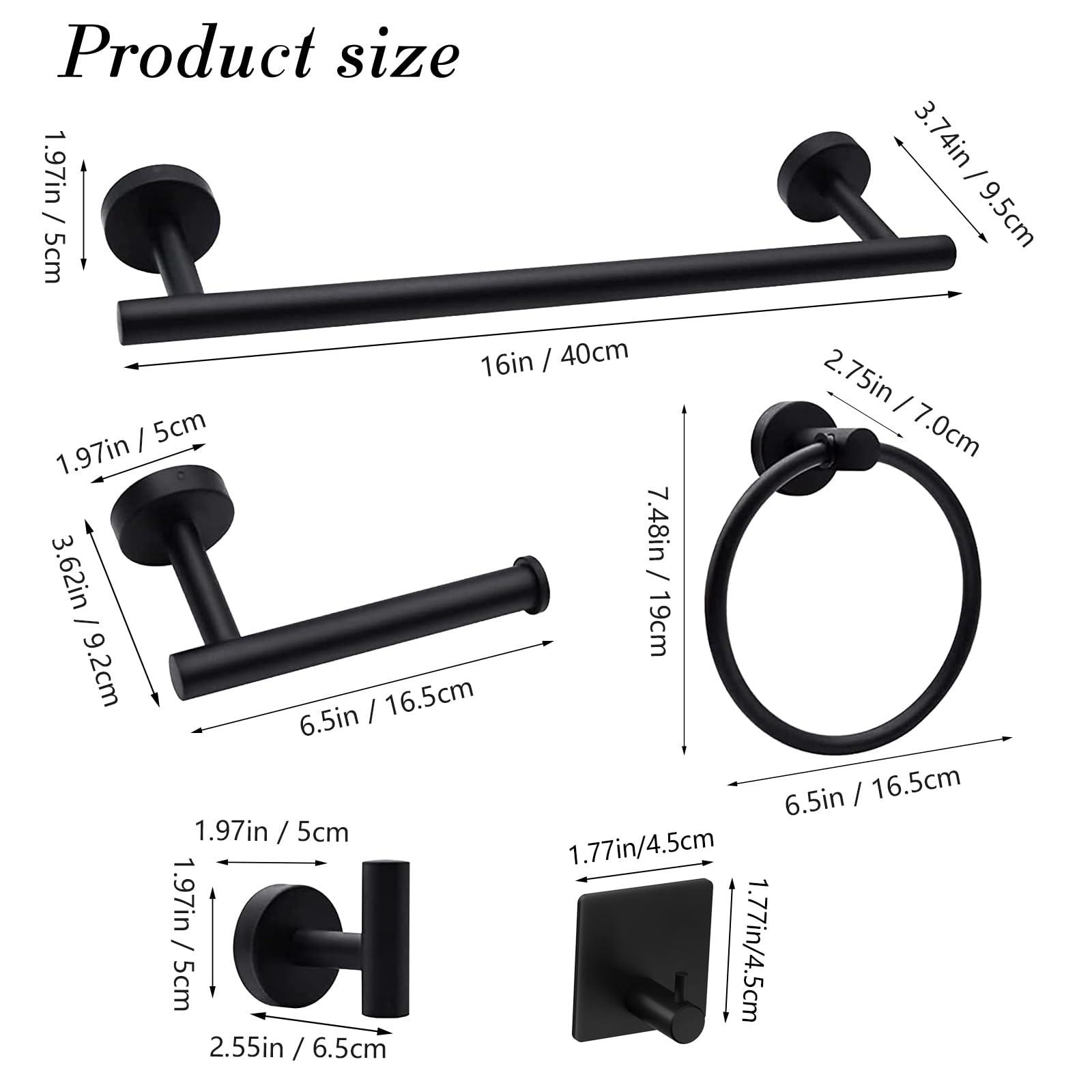14-Pieces Matte Black Bathroom Accessories Set, Stainless Steel Bathroom Hardware Set, Bath Towel Bar Set, Towel Racks for Bathroom Wall Mounted. - Image 3