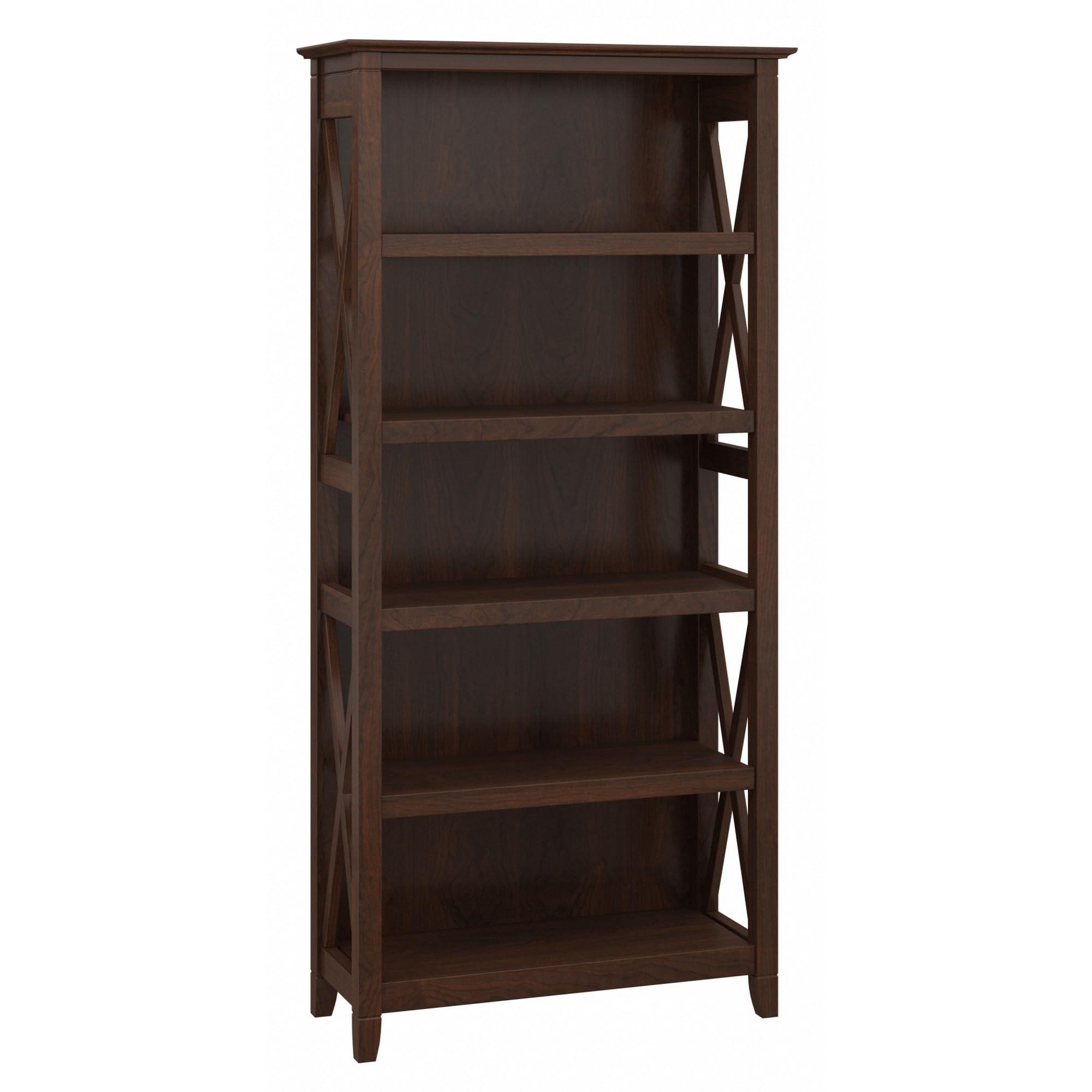 Bush Furniture Tall 5 Shelf Bookcase for Living Room or Home Office, Large Bookshelf, Modern Farmhouse Style, Key West Collection, Bing Cherry
