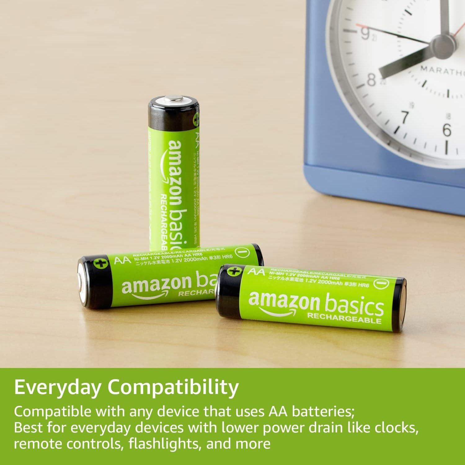 Amazon Basics Rechargeable AA Batteries, 8-Count, 2000 mAh, NiMH, Recharge up to 1000x Times, Pre-Charged - Image 3