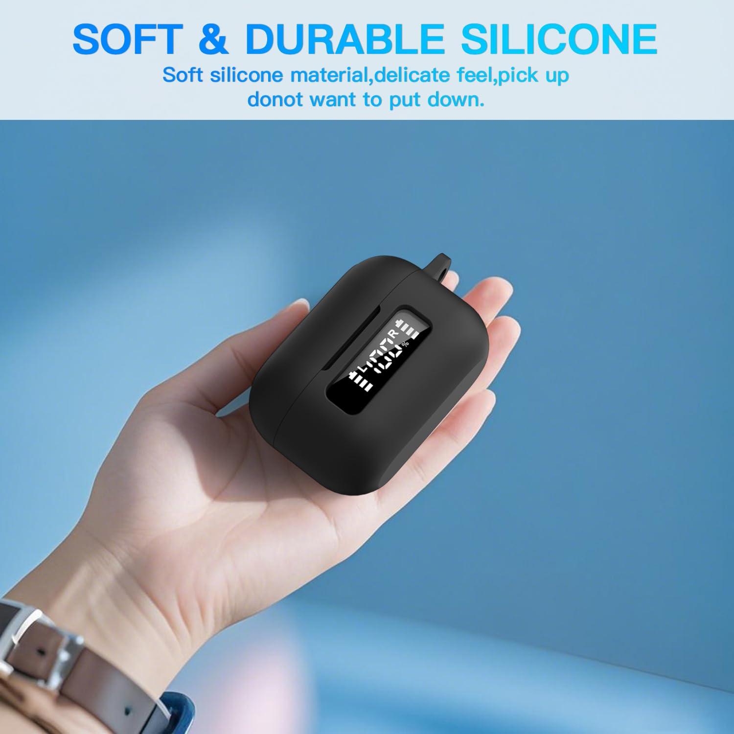 for TOZ0 NC9 (2024) Case Cover, Soft Silicone Shockproof Protective Case for TOZO Hybrid Active Noise Cancelling Wireless Earbuds with Keychain - Front Battery Display LED Visible Design (Black) - Image 7