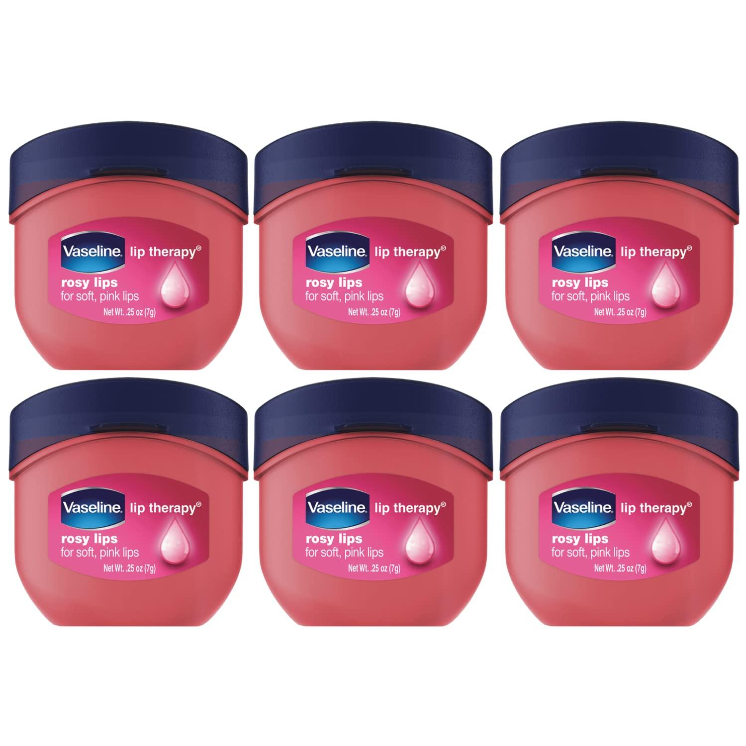 Vaseline Lip Therapy Rosy Lips 6-Pack – Moisturizing Lip Balm for Very Dry Lips in Mini Jars, 0.25 Oz Ea