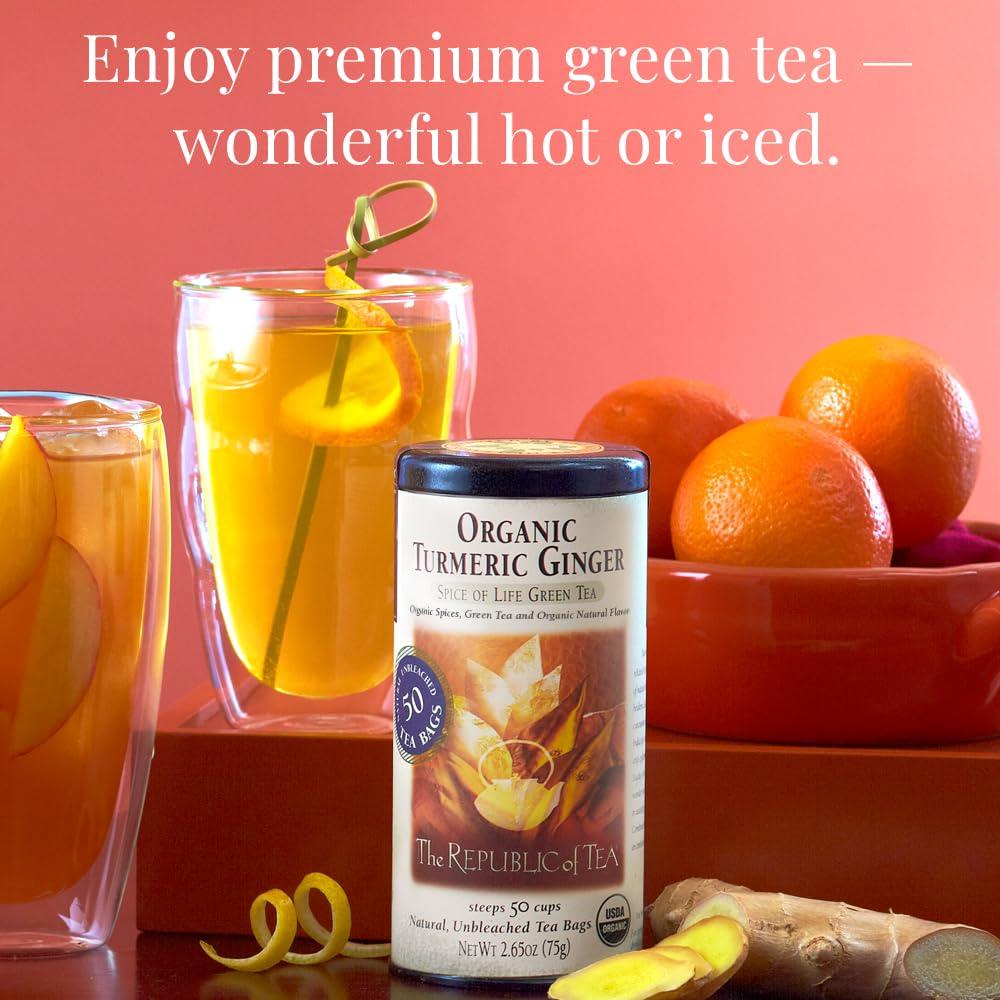 The Republic of Tea — Organic Turmeric Ginger Green Tea Tin, 50 Tea Bags, Naturally Caffeinated - Image 3