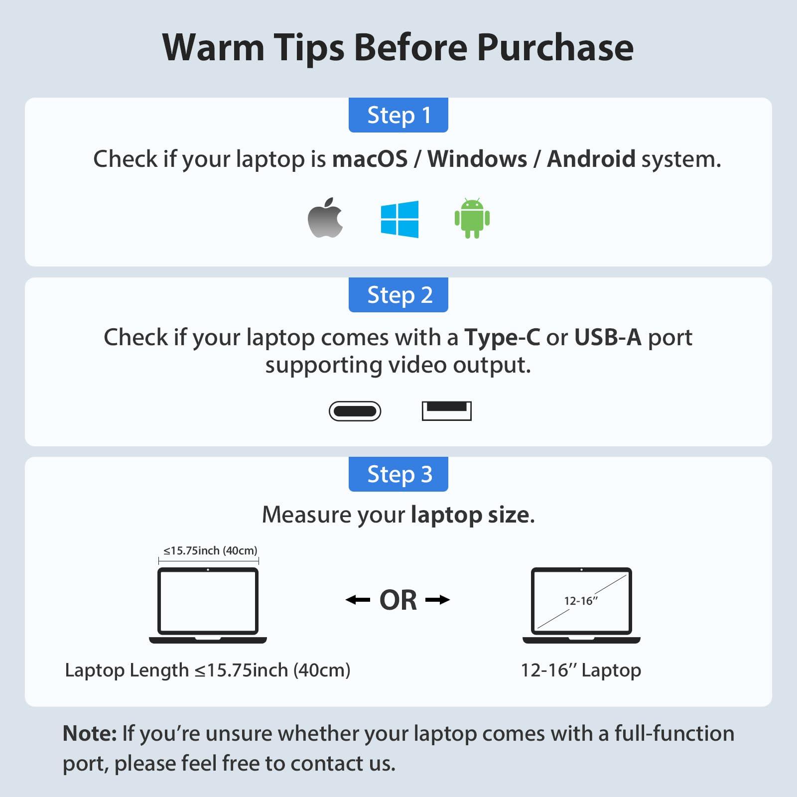 KYY Portable Monitor for Laptop, 14'' FHD 1080P USB-C Triple Laptop Screen Extender, Travel Monitor for Computer, Dual Screen for 12"-16" Laptop, X90A (Mac, Wins, Android) - Image 9